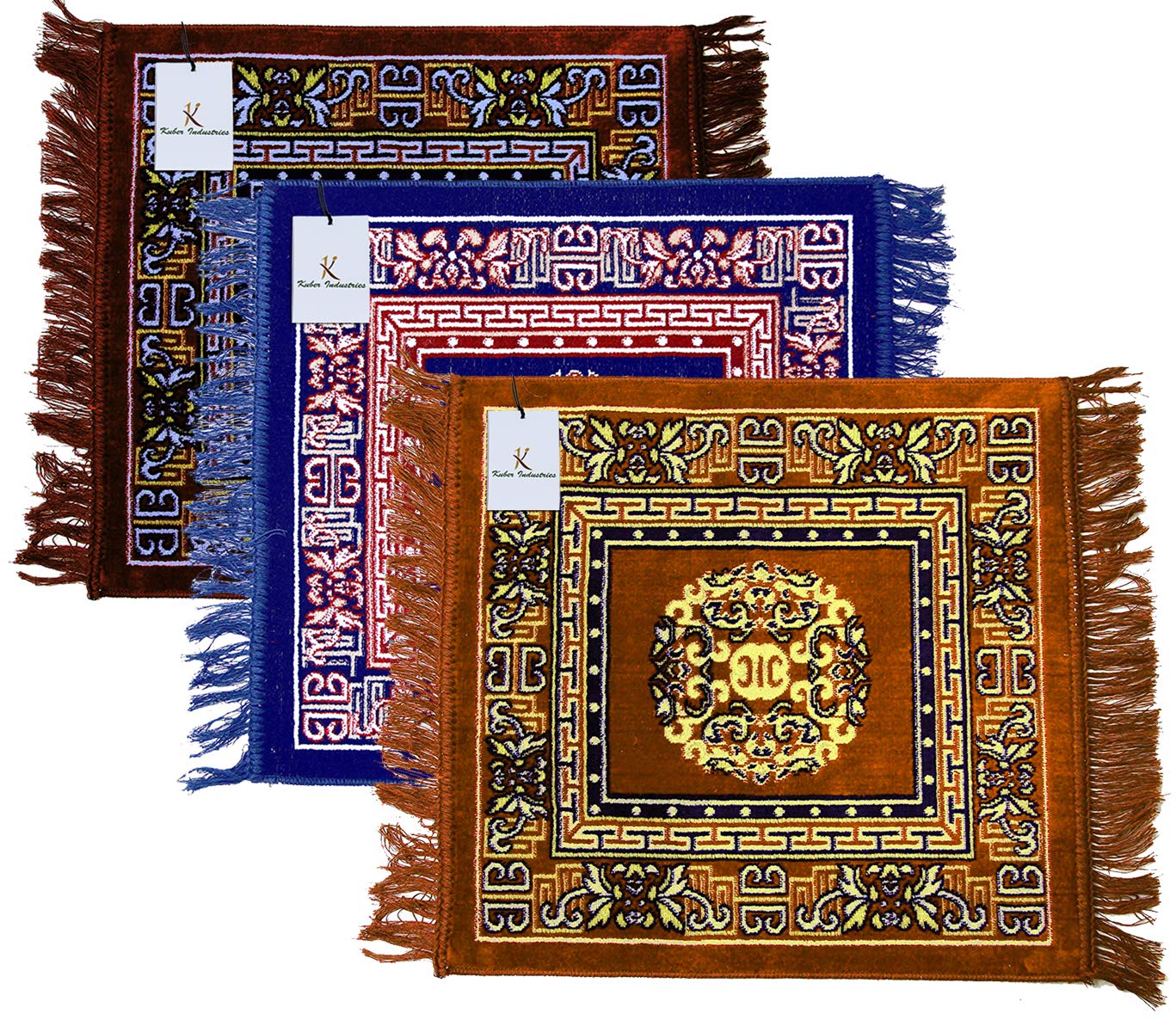 Kuber Industries 3 Pieces Velvet Prayer Mat/Aasan/Pooja/Meditation/Multipurpose Velvet Rug Mat 2 Ft X 2 Ft (Brown & Royal Blue & Gold) Ctktc33957-picture-18