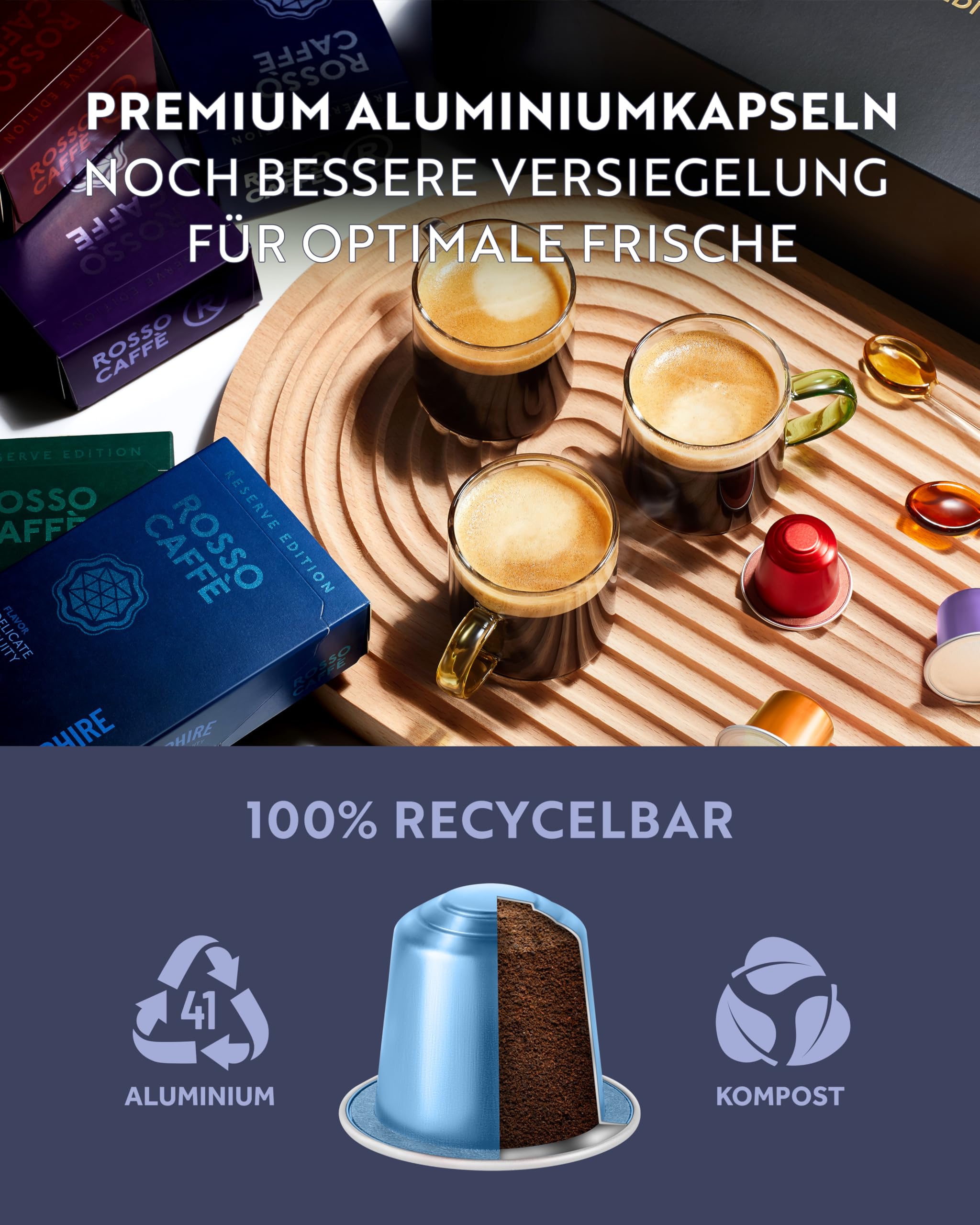 ROSSO CAFFÈ Nespresso Kapseln 80 Stück Aluminium Reserve Edition, 8 Premium Espresso Sorten Mixpaket, Nespresso kompatible Kaffeekapseln, Made in Italy, kompatibel mit Original Maschinen