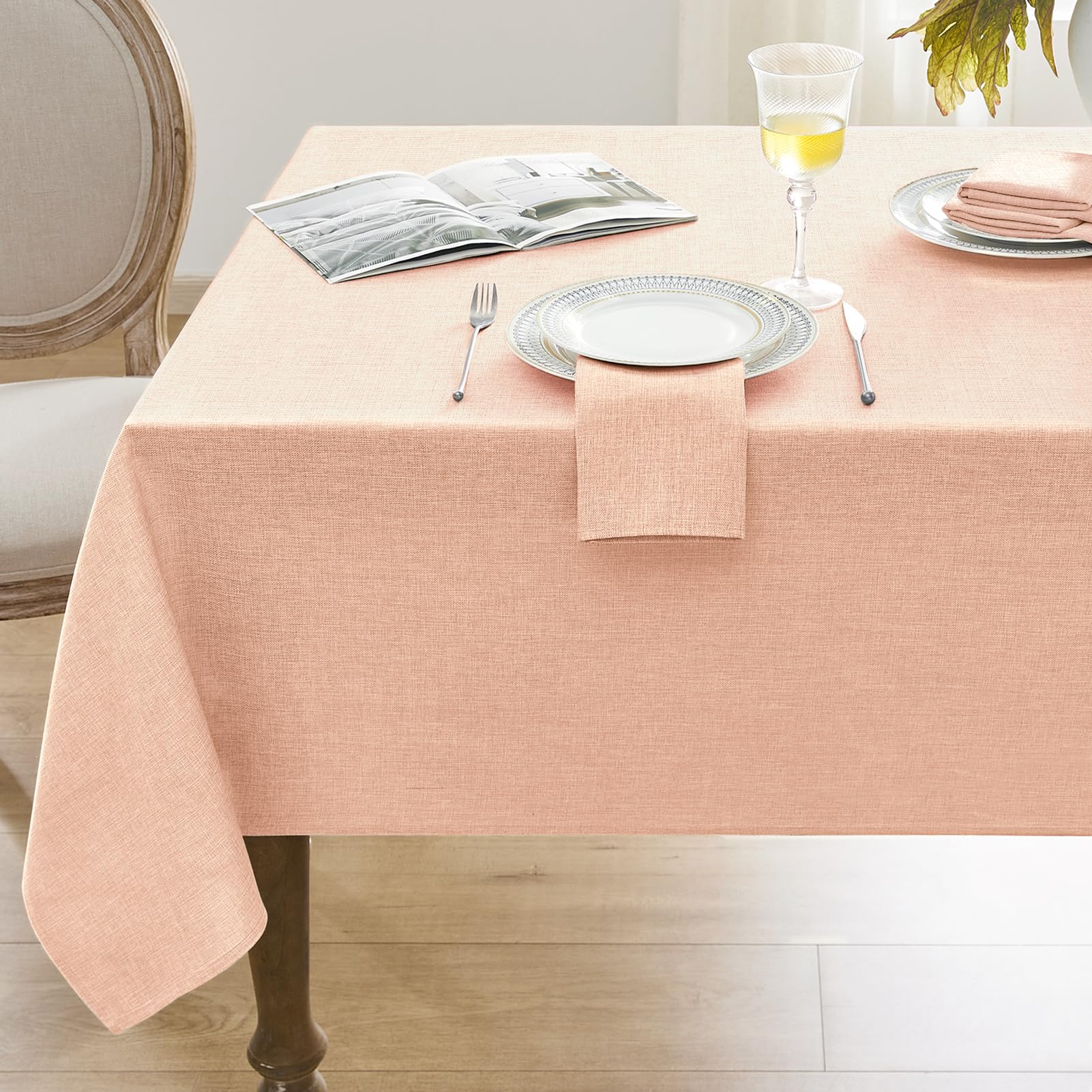 Softalker Pink Table Cloth Rectangular 140x240cm Faux Linen Tablecloths Water Resistant Dining Table Cover Washable for Easter Spring Outdoor Party Birthday Coffee Tabletop Decoration,94.5x55 inch