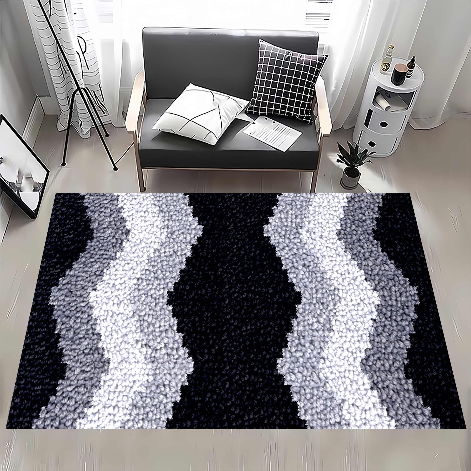 MXOUAJ 80 x 115 cm Latch Hook Rug Kits for Adults, Rug Making Kits for Adults, Printed Canvas Tapestry Kits Embroidery Kits, DIY Crochet Yarn Floor Cushion Crochet Large Hook for Home Decoration