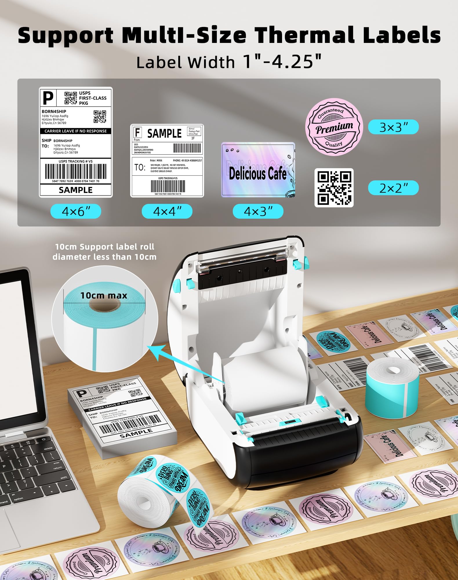 Stampante per Etichette Bluetooth, Stampante per Etichette di Spedizione, 4 x 6 Stampante Termica Stampante Etichette Label Printer Macchina Compatibile con Etsy,DPD, Ups, Otto, DHL