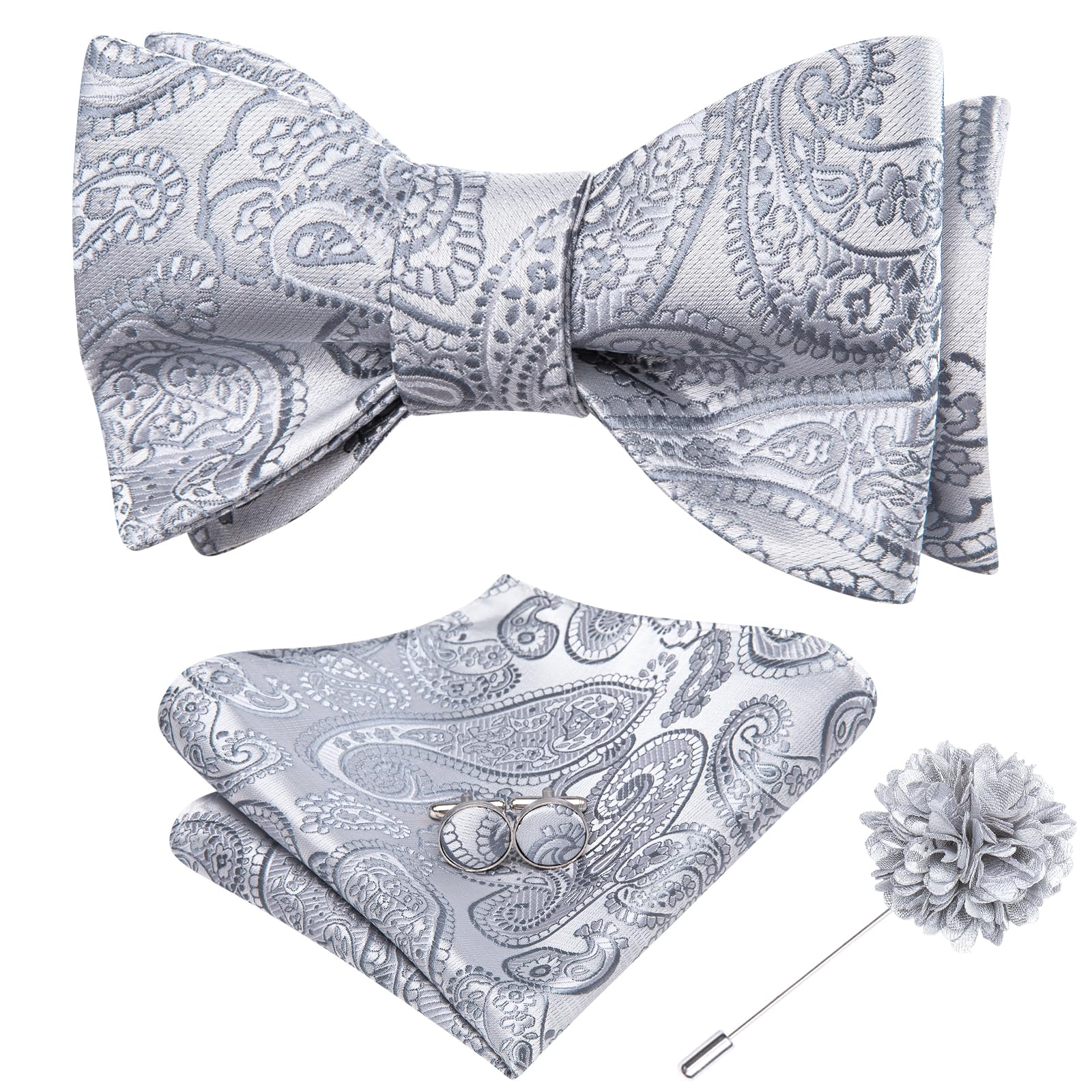 Dubulle Self Tie Bow Ties for Men Silk Paisley Bowtie Lapel Pin Set