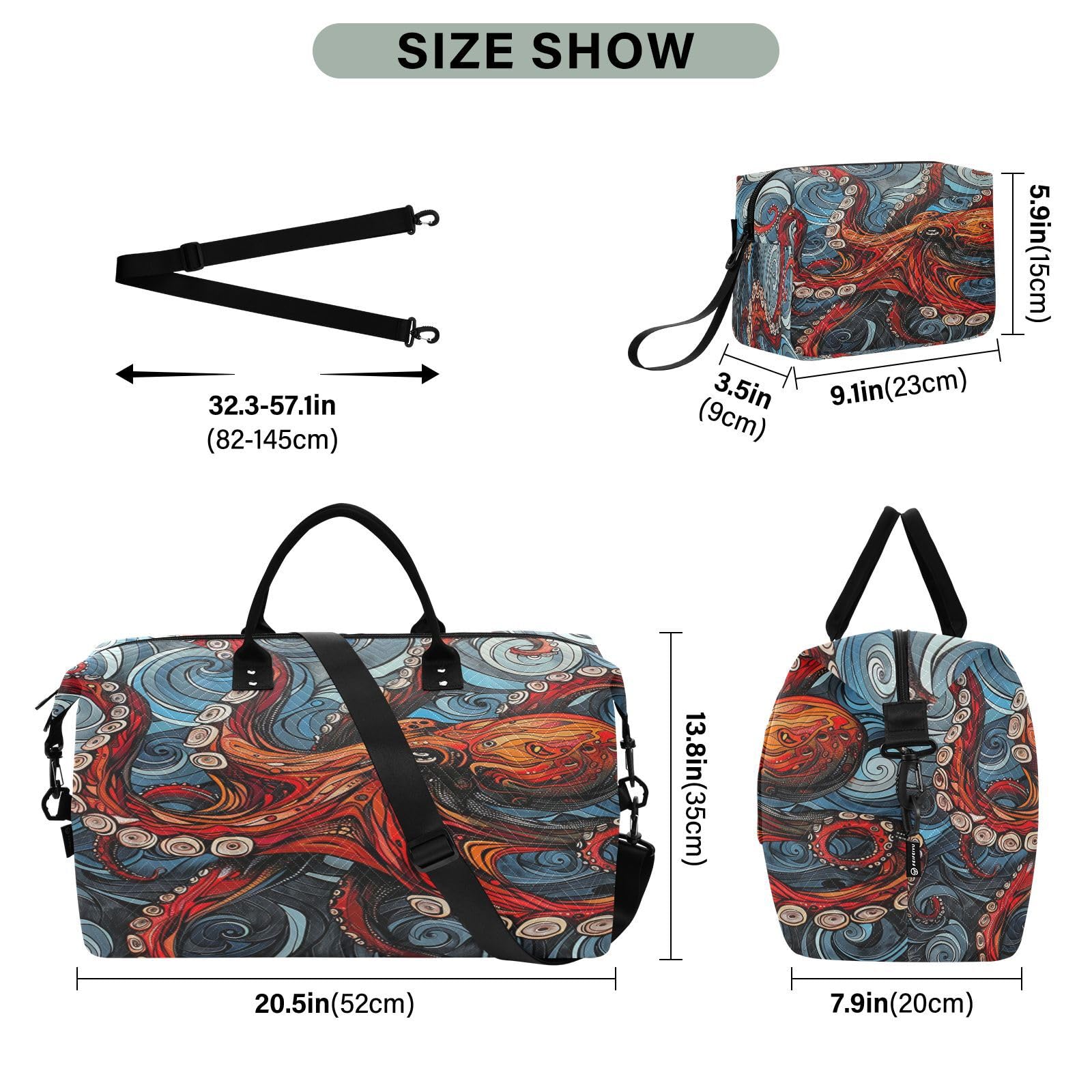 Roter Ozean Marine Ozean Sporttasche Handtasche mit Make-up Aufbewahrungstasche Badetasche für Reisen Mädchen Männer