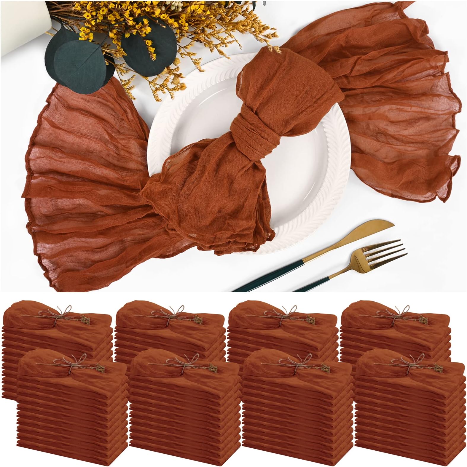 42 Pieces Terracotta Cheesecloth Napkin 20 x 20 inches Gauze Napkin Vintage Boho