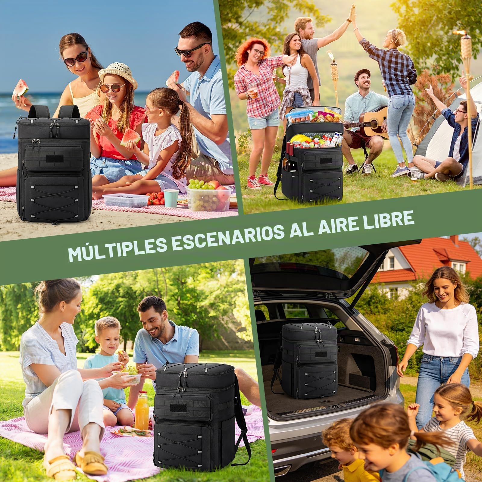 RAINSMORE Mochila Nevera Isotermica 30l a Prueba de Fugas Mochila Termica Porta Alimentos Doble Zona Impermeable para Exteriores Picnic Negro