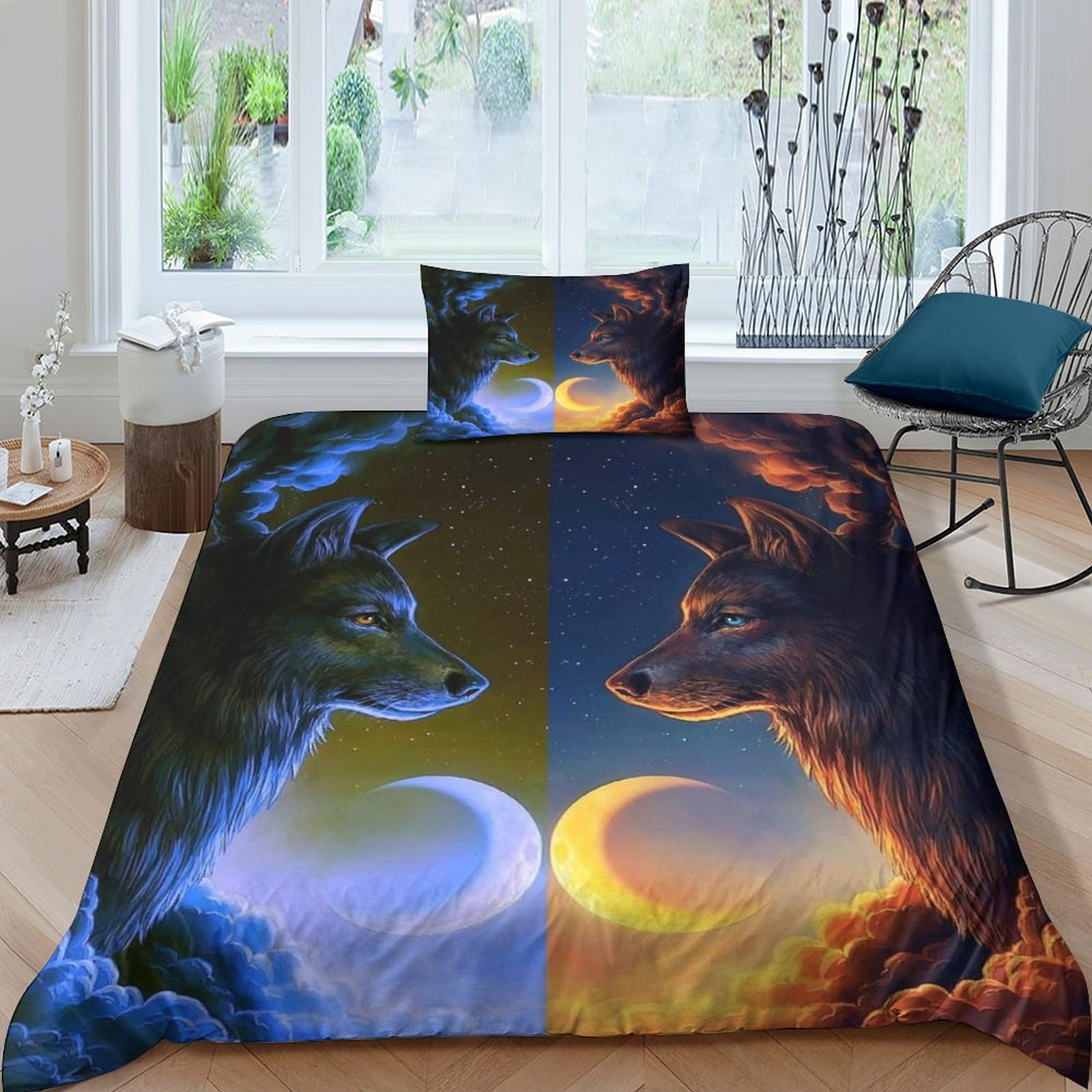 MXRMXR Wolf Duvet Cover Bedding Set 2 piece Set Duvet Cover Quilt Cover Microfiber Polyester Comforter Cover And Pillowcase with Zipper Closure Single（135x200cm）