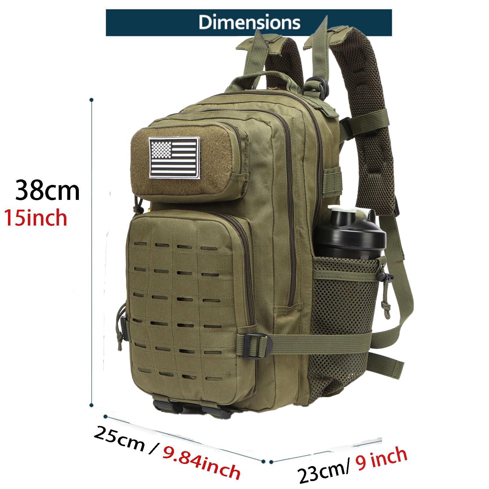 Mochila De 20L Impermeable Con 2 Portabotellas Para Ciclismo Gimnasio Viajes Al Aire Libre Senderismo Pesca Y Compartimento Para Portátil De 13 Pulgadas. (Verde)