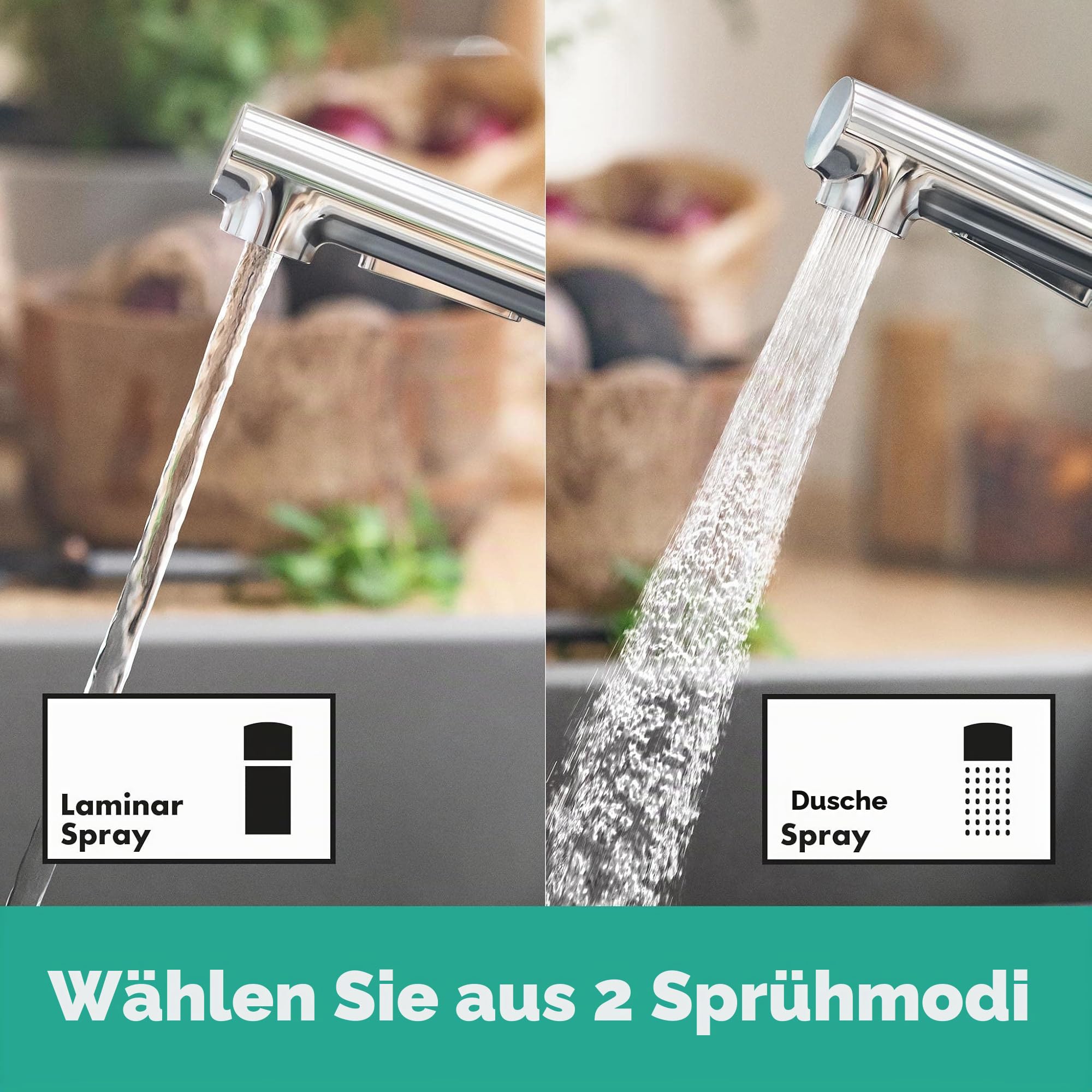 hansgrohe Zesis M33 - Küchenarmatur mit Brause ausziehbar, 2 Strahlarten, Wasserhahn Küche mit Auslaufhöhe 150 mm, Mischbatterie Küche 150° schwenkbar, Chrom, 74800000