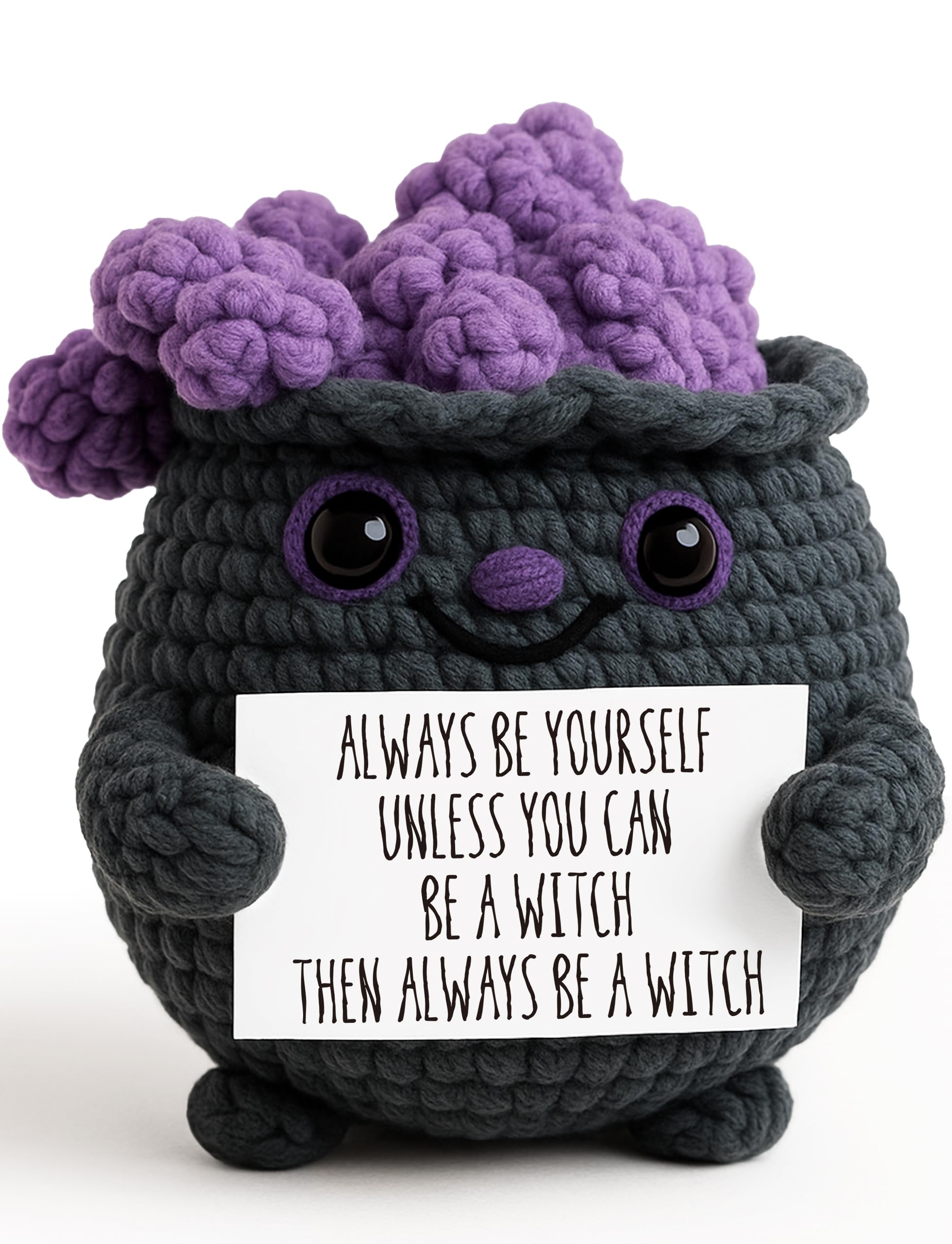 Cute Witch Cauldron Crochet Plush with Positive Affirmation Card 