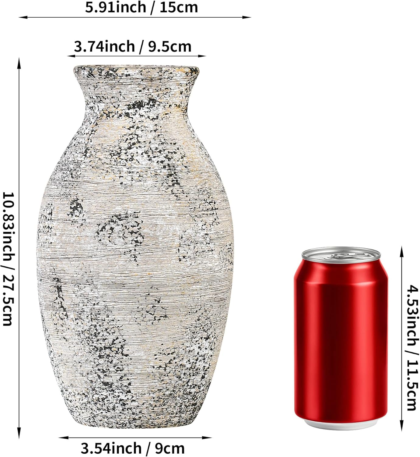Ceramic Vase, 11 inch Tall Off-White Vase, Large Decorative Terracotta Vases, Farmhouse Rustic Pottery Vases for Home Decor, Living Room, Table (Gray)