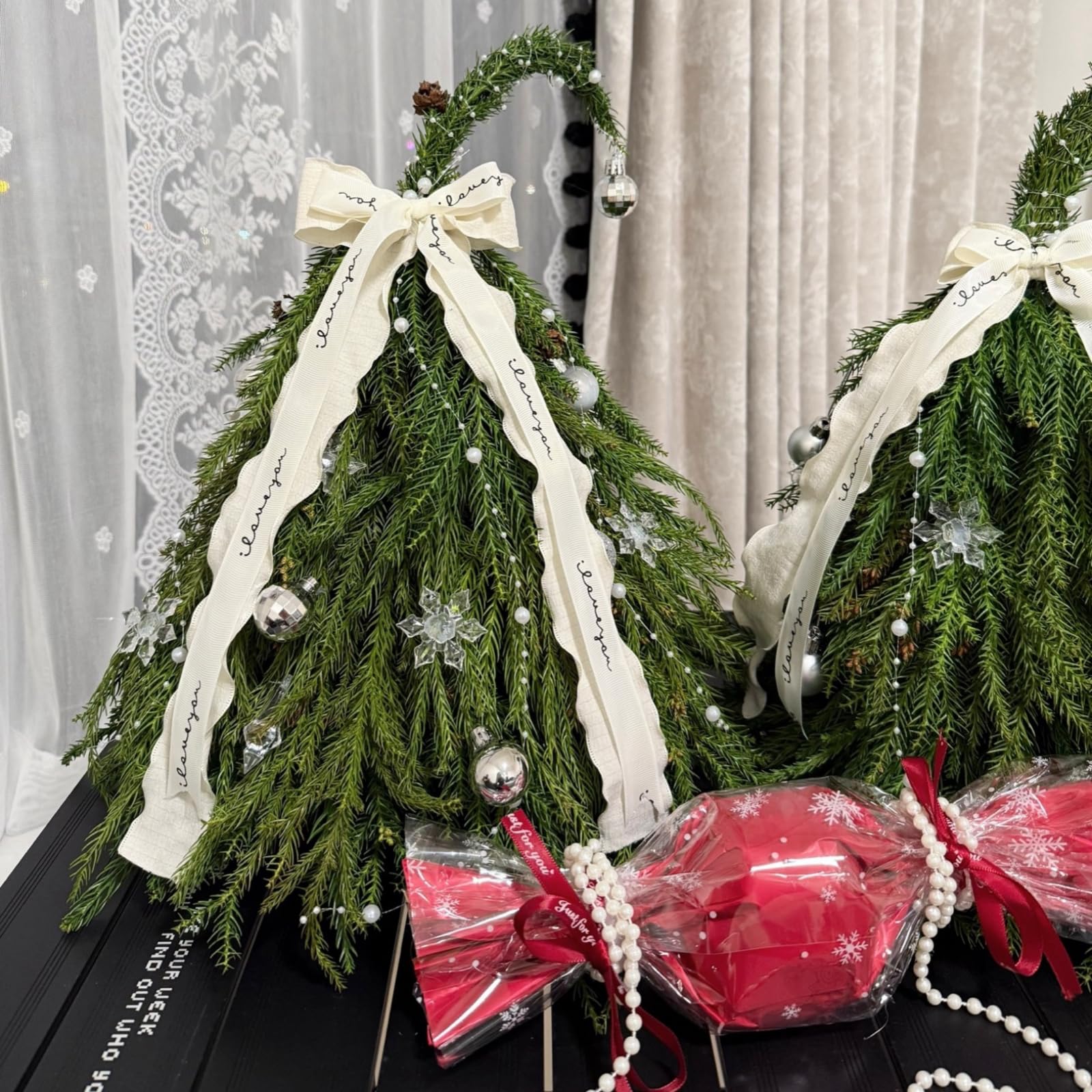 1 juego de copos de nieve transparentes con cordón de perlas transparentes, decoraciones navideñas, adornos para árbol de Navidad, decoración de fiestas de invierno, adorno (H#)