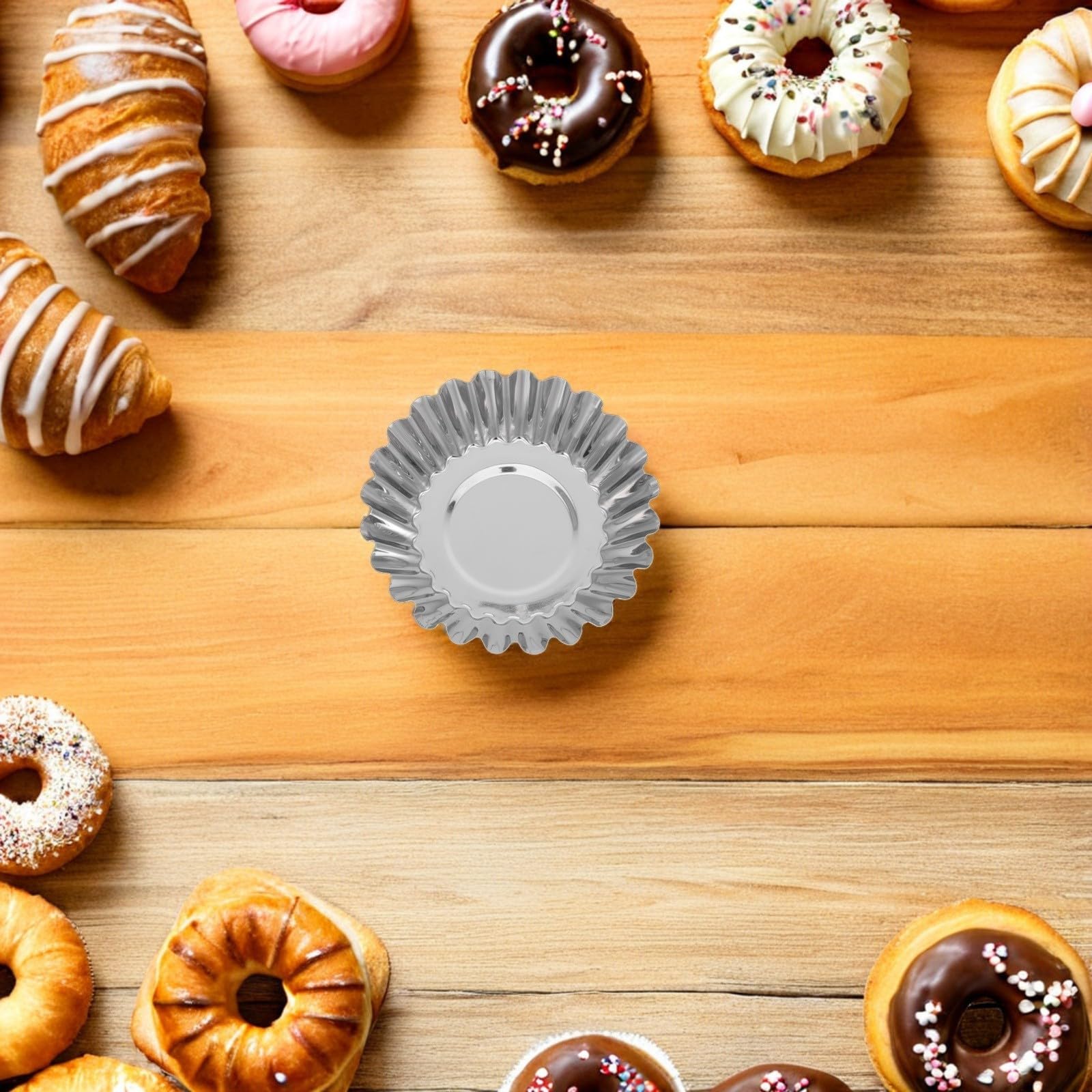 Moldes para Tartaletas de Huevo de Acero Inoxidable 50 Piezas | Plata, Redondos y Reutilizables, Mantenimiento Sencillo, Usos Versátiles en Cocina y Repostería