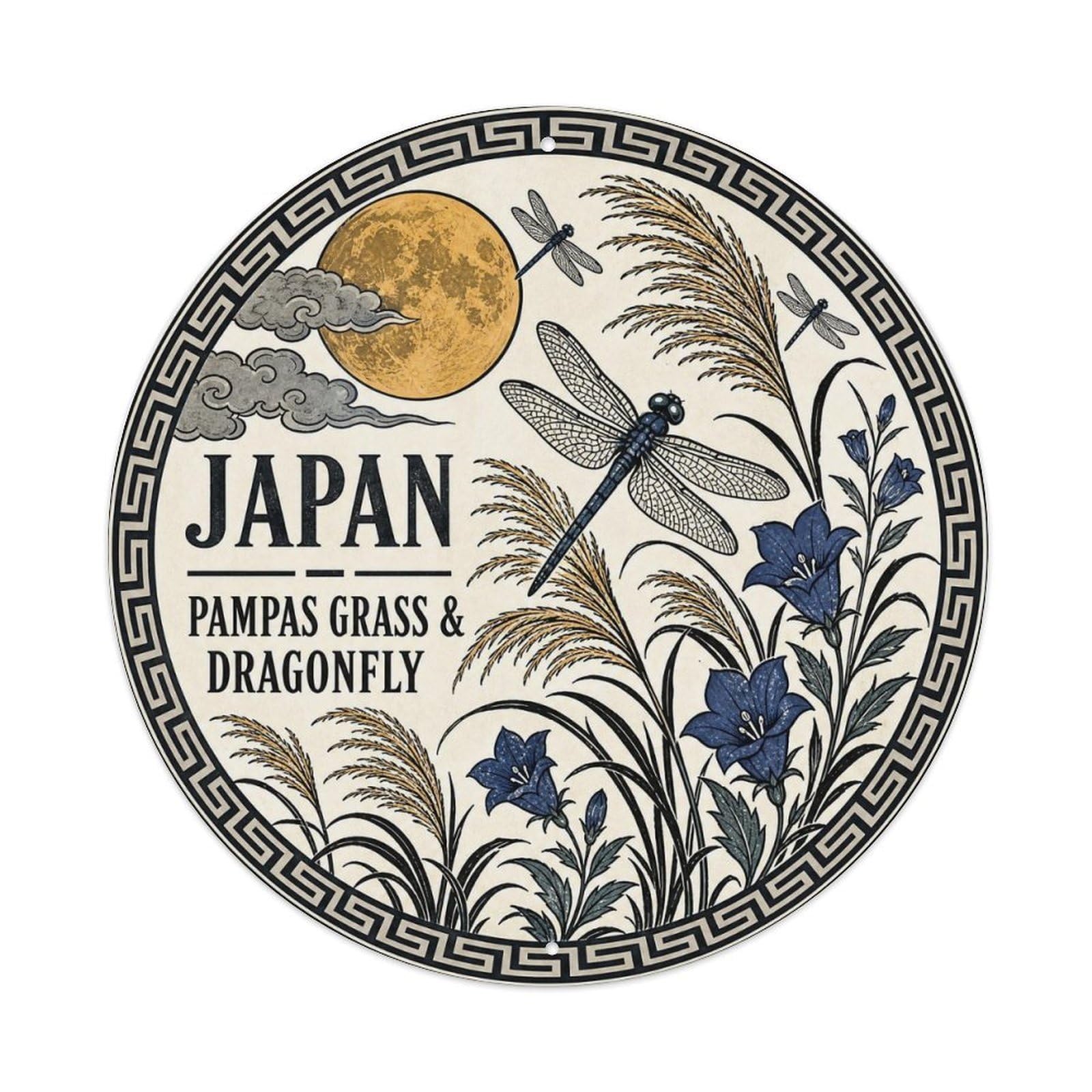 Olyhtr 8X8inch Classic Style Edo Japan Pampas Grass Dragonfly Ceramic Folk Metal Tin Sign