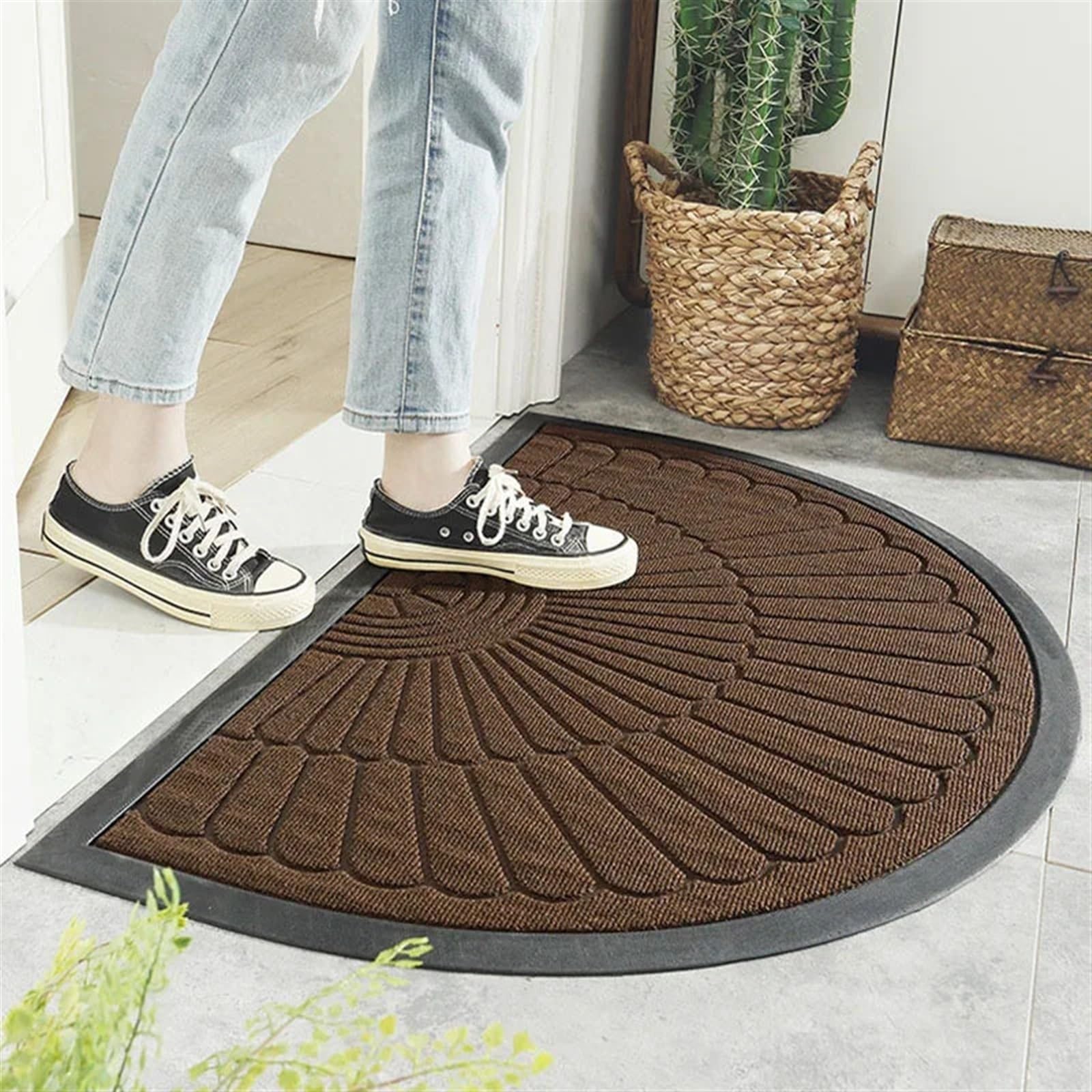 FußMatte rutschfeste Fußmatte for den Innen- und Außenbereich, halbrunde Bodenmatte mit Gummiunterseite, Außentürmatte, Badeteppich, Eingangstürmatte Für Eingang, Haustür(Brown,50x80cm)