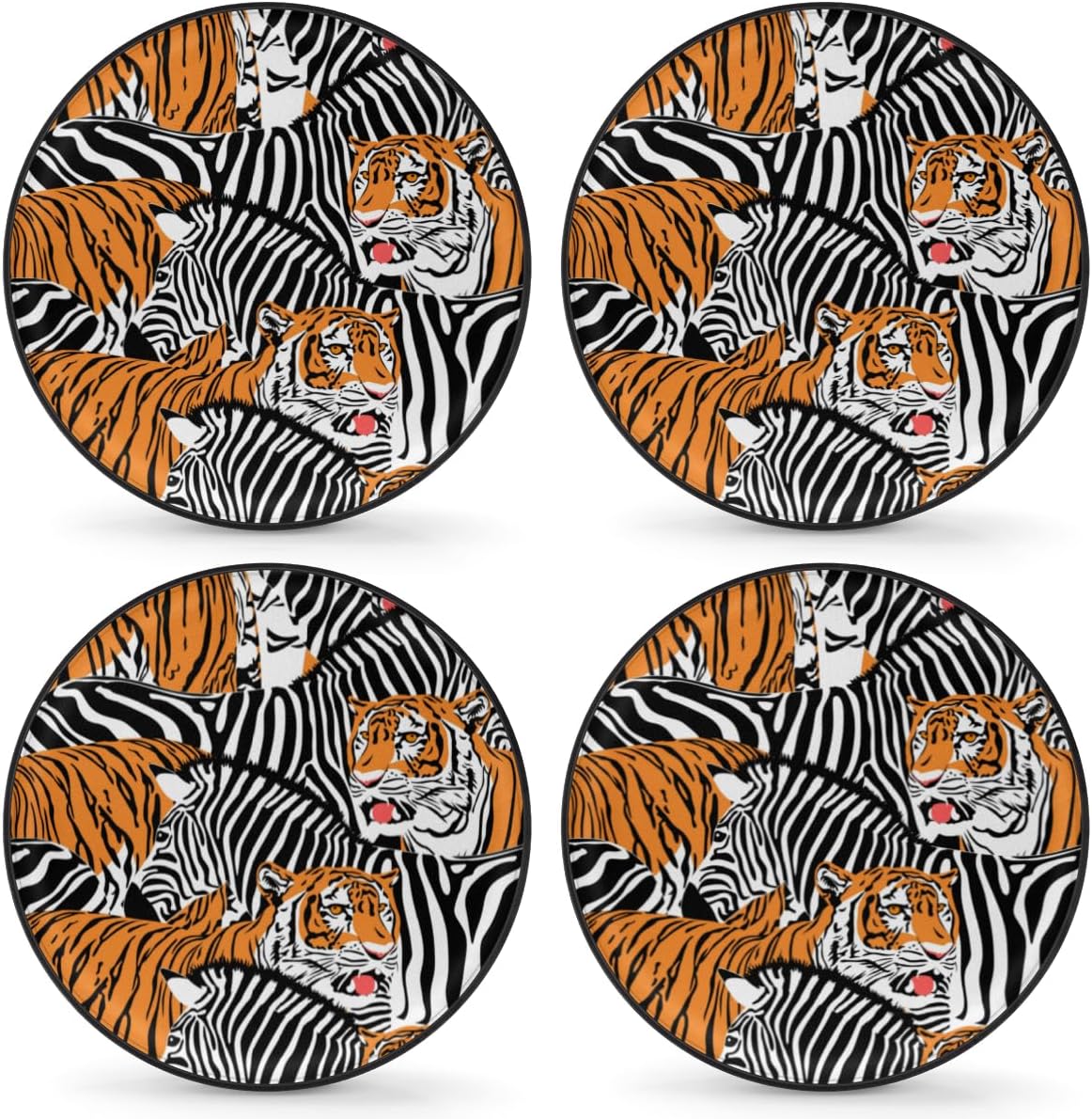 Tiger and Zebras Tire Covers Portable Spare Tire Cover Soft Durable Waterproof Dustproof Set of 4 Bags 14 Inches for Car Truck SUV Trailer Camper