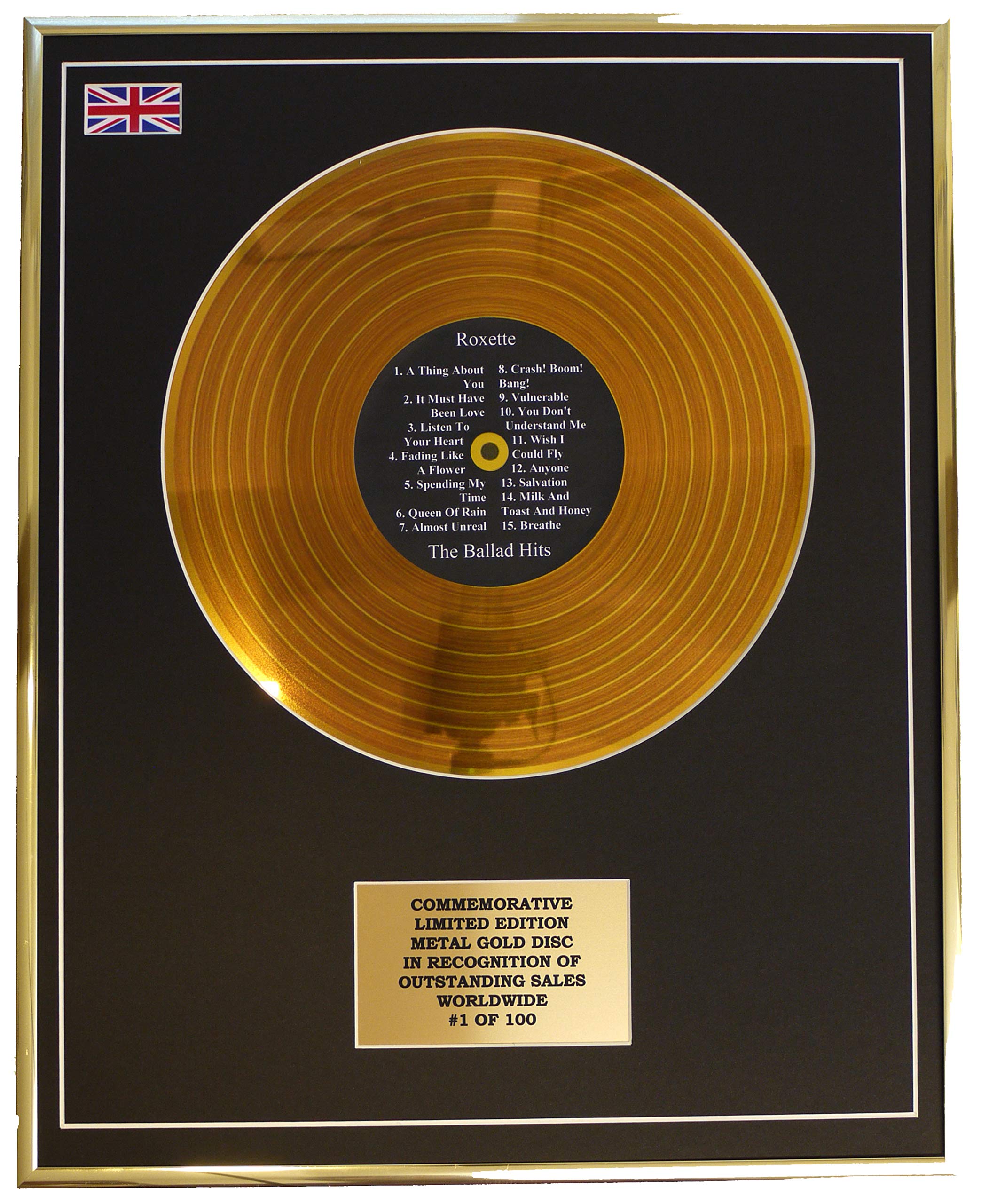 Limited Edition Metal Gold Disc Gold Roxette - The Ballad Hits Metal Record Display Commemorative Ltd Edition