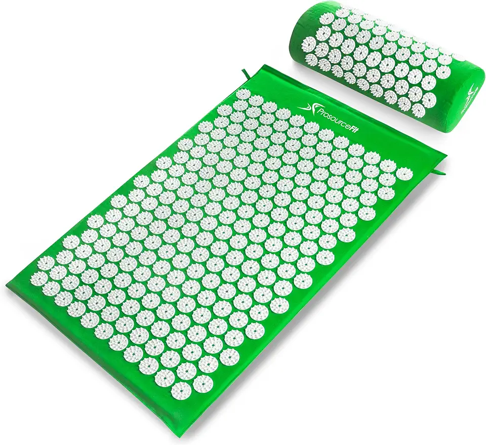 ProsourceFit Acupressure Mat and Pillow Set for Back/Neck Pain Relief and Muscle Relaxation, Large - Green/White