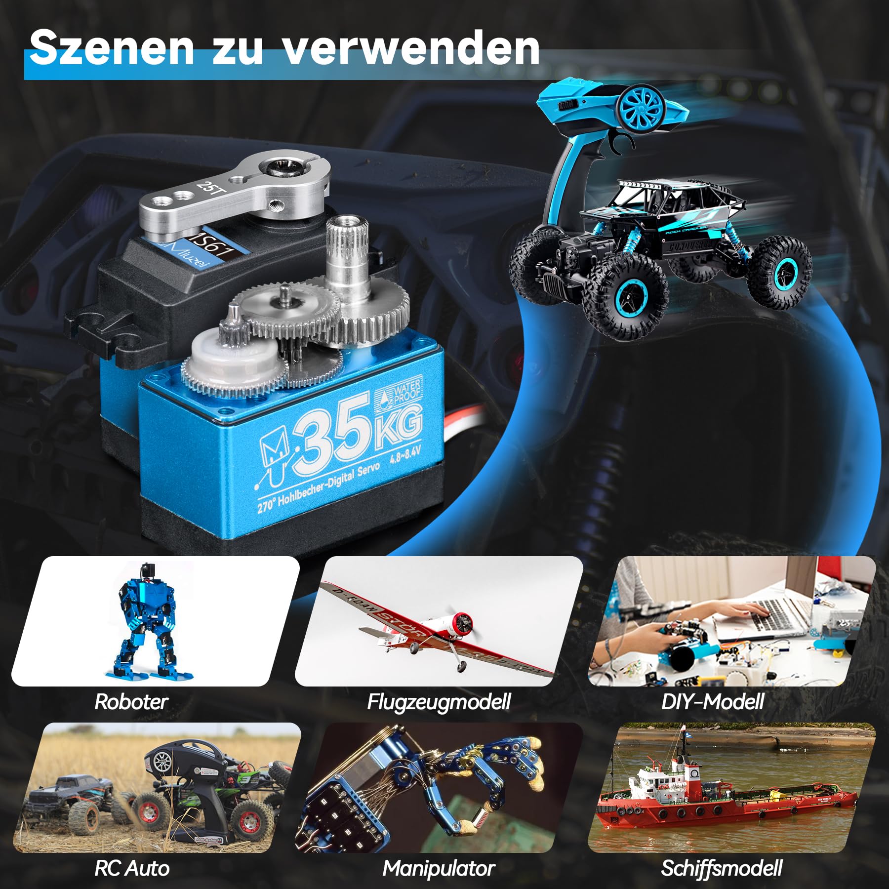 Miuzei 35kg RC Servo 270° Wasserdicht Metallgetriebe Digital Lenkservo