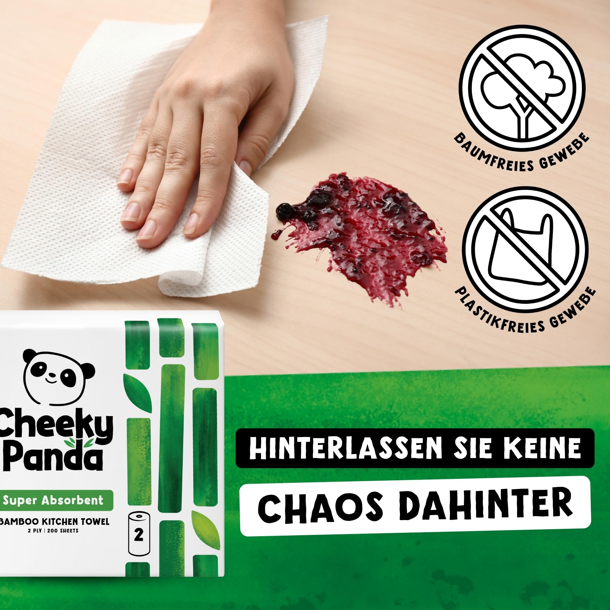 The Cheeky Panda Essuie tout Gros Rouleau | Bambou | 2 épaisseur | 1000 Feuilles | 10 Unités | Ultra Absorbant et écologique