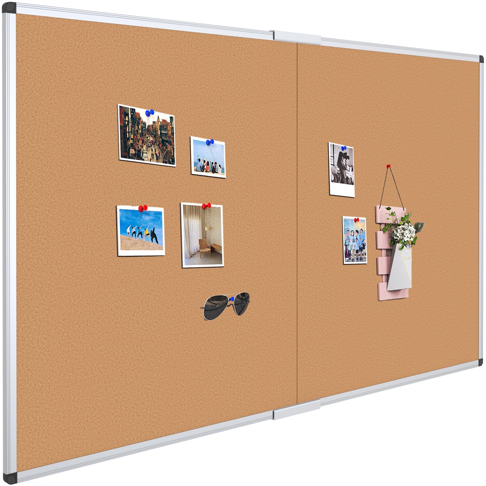 VIZ-PRO Large Cork Bulletin Board/Foldable Noticeboard, 180x120cm, Silver Aluminium Frame