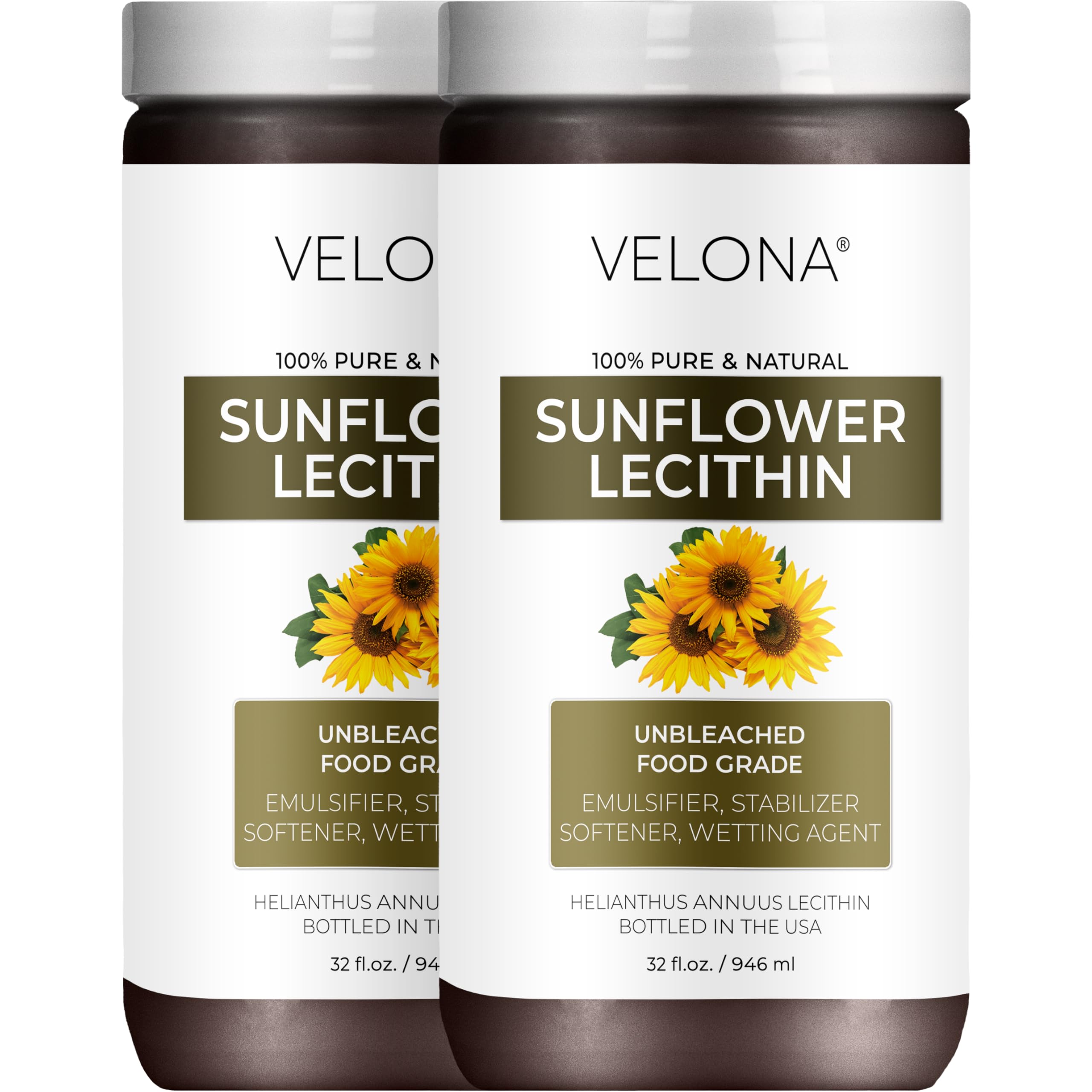 velona Pure Liquid Sunflower Lecithin 64 Fl Oz | Food Grade | Unbleached | Emulsifier, Stabilizer, Softener, Smoother, Wetting Agent | Use Today - Enjoy Results