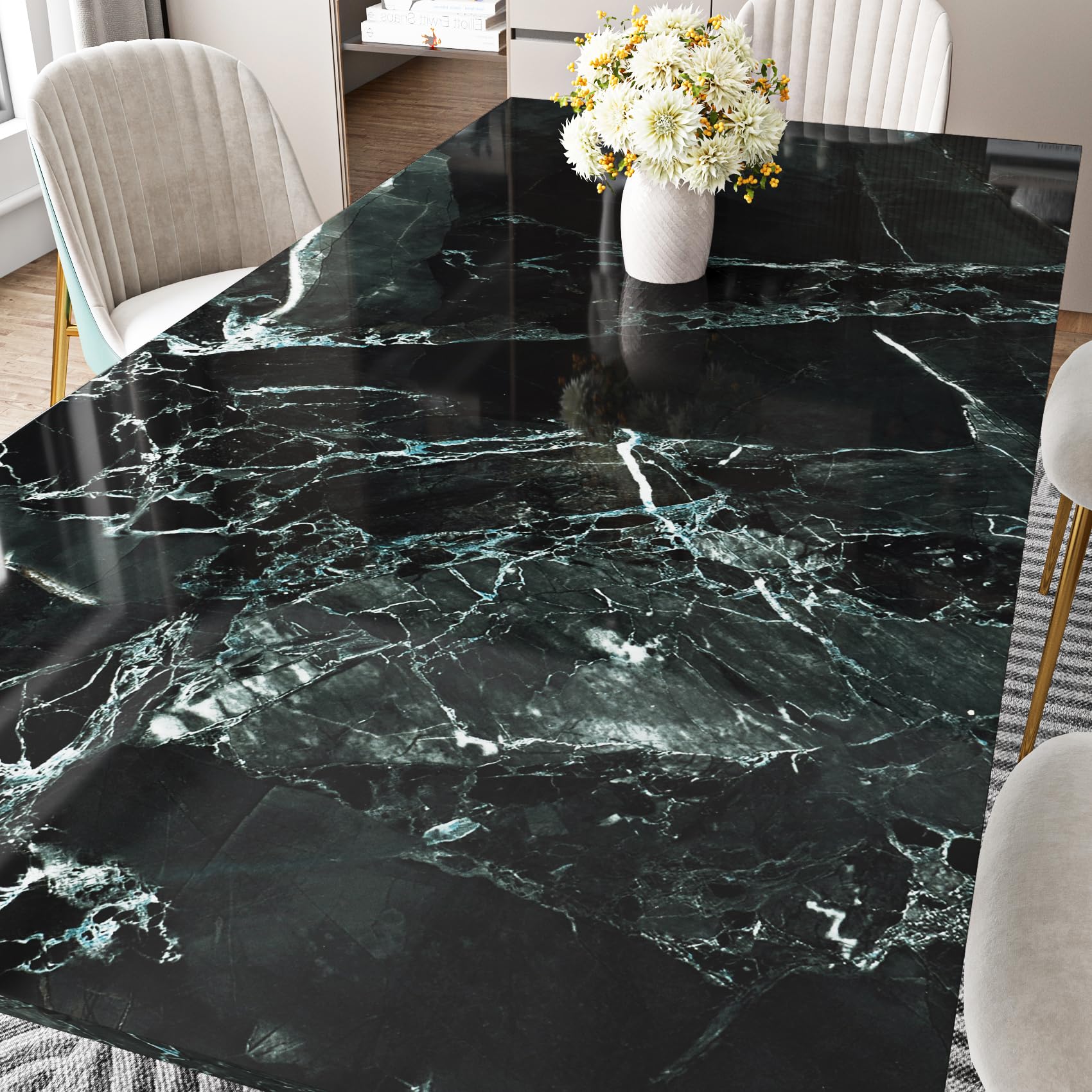 ReWallpaper Glossy Marble Contact Paper for Countertops Green Marble Wallpaper Peel and Stick Waterproof Kitchen Countertop Contact Paper Heat