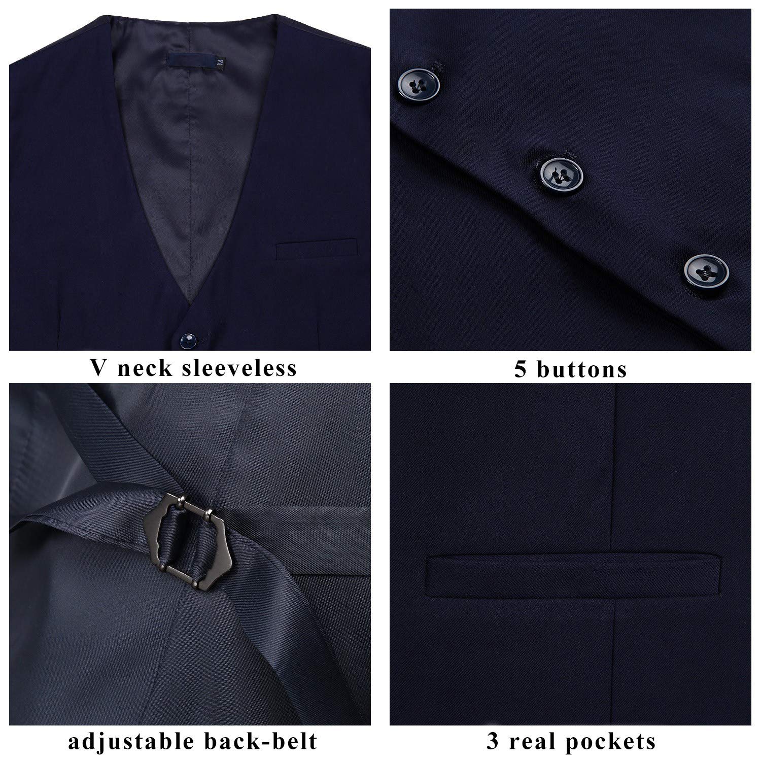 Enlision Chaleco de Vestir Hombre Elegante Chalecos Traje de Boda Color Liso Chaleco Formal de Negocio con Bolsillo