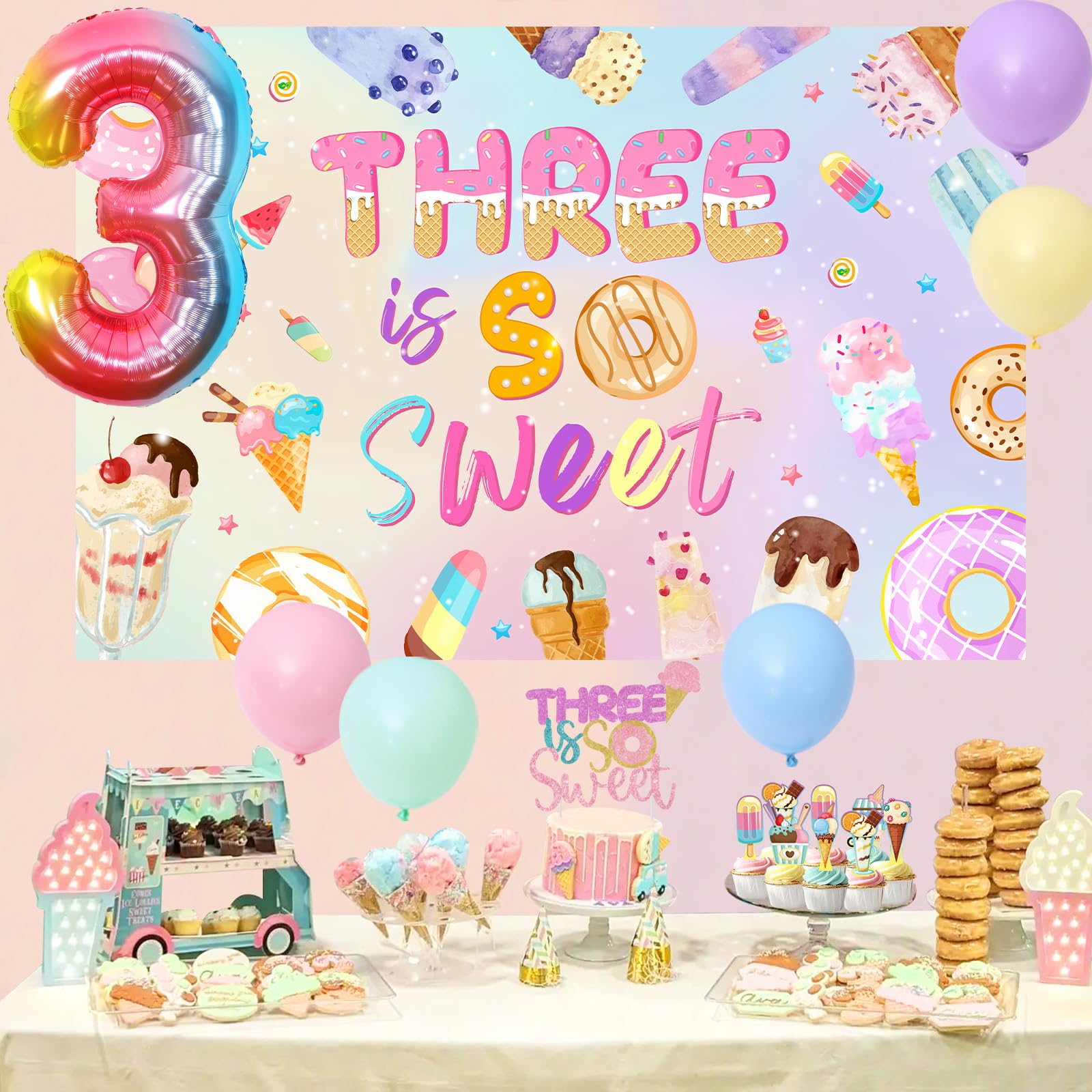 Ice Cream & Fruit Cupcake Toppers - 18 Pc Colorful Glitter Birthday Party Decorations - View #3