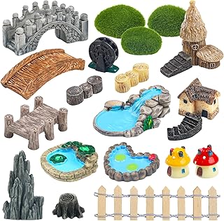 21 Pcs Fairy Garden Miniatures Accessories Bridge House Landscape Water ...
