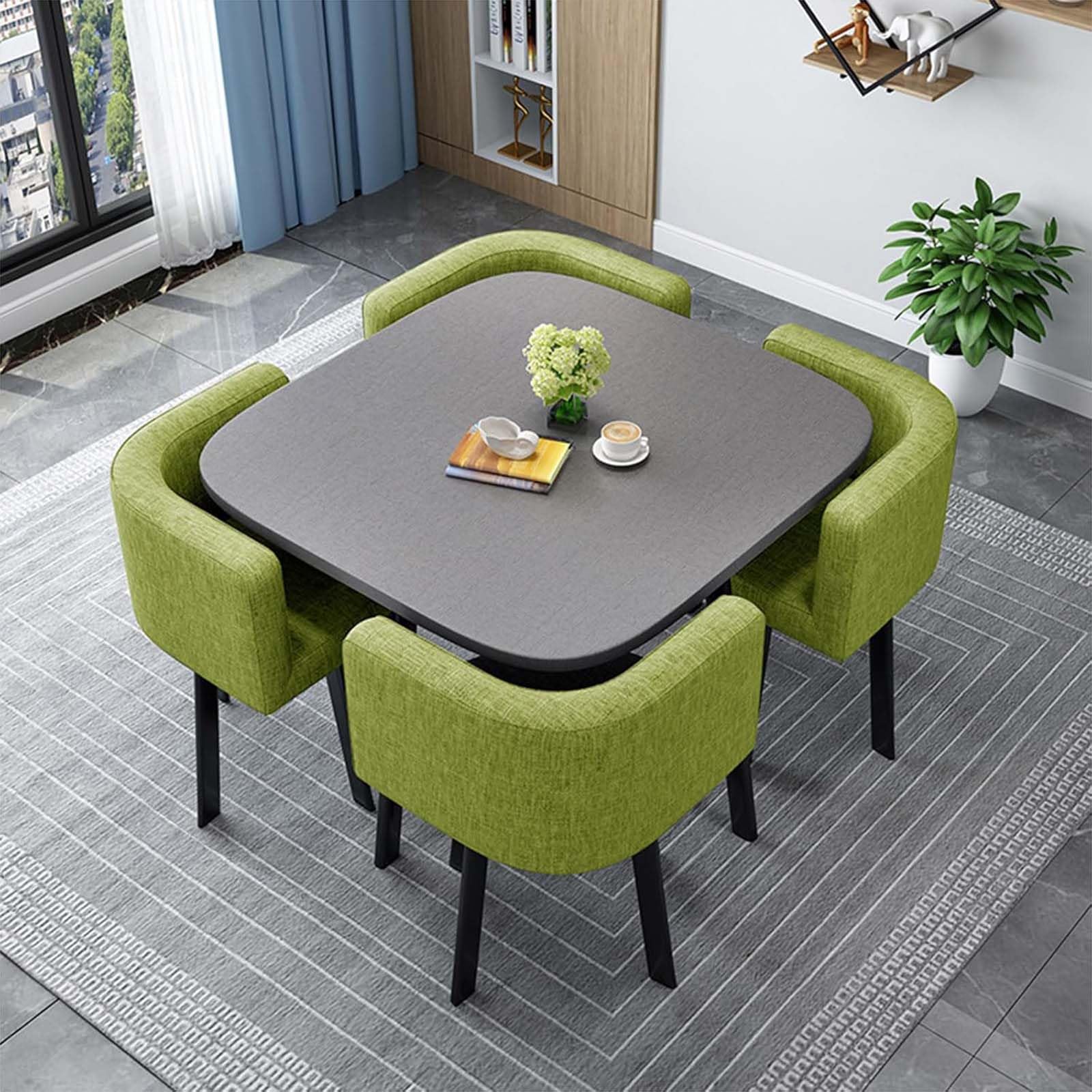 WOTZOV 5-Piece Round Conference Table Set With 4 Chairs 80Cm/31.5In Dining Table For Kitchen Space-Saving Stackable Chairs Modern Design For Living Room & Office Use,S 80cm/31.5in