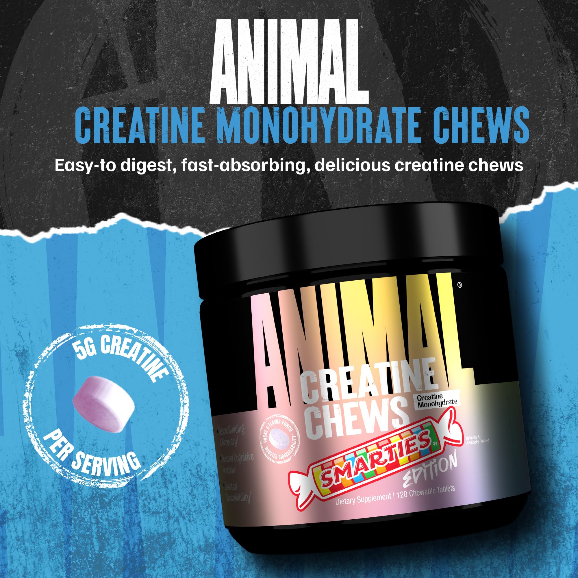 Animal Creatine Monohydrate Chews for Men & Women | Smarties 120 Count — Amazon image 2