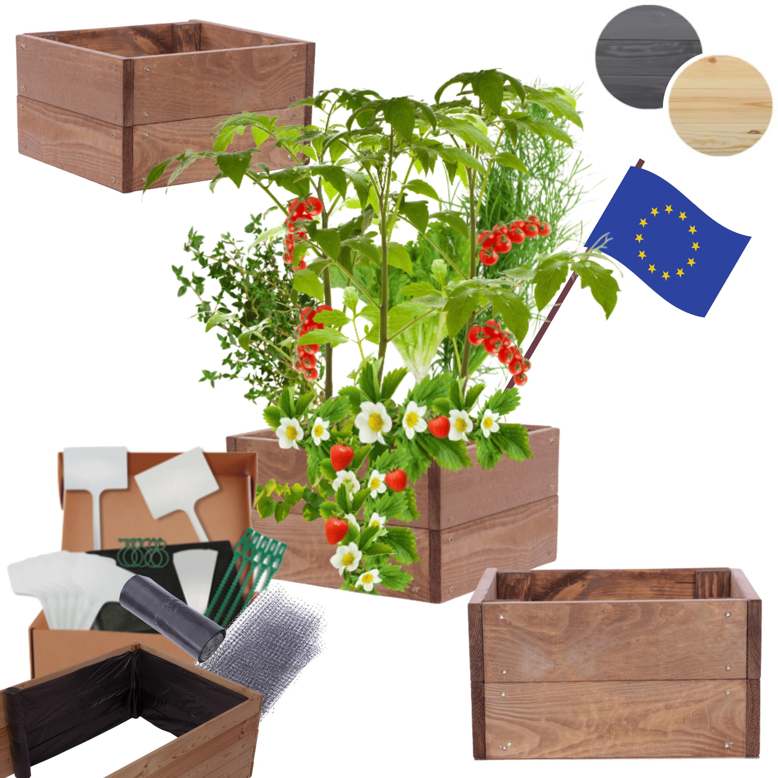 Hochbeet Holz, Kräuterbeet, Gartenbeet, Pflanzkasten, Blumenbeet, für Garten und Terrasse, Kiefernholz, Massivholz, Naturholz, Gemüsegarten, Abmessungen 18x33x30 cm, Farbe: Braun