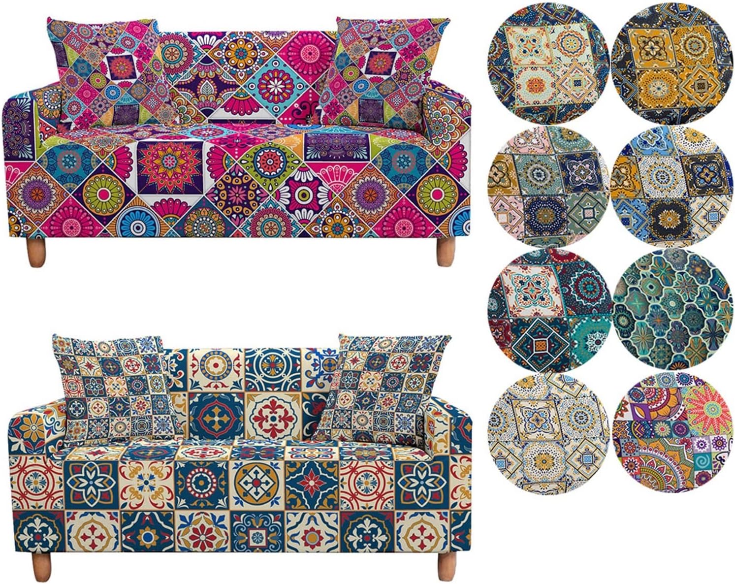 LESANGBAIHUODIAN 曼荼羅花柄弾性ソファカバーフィットリビングルームのための幾何学スリップカバー断面ソファカバーコーナ