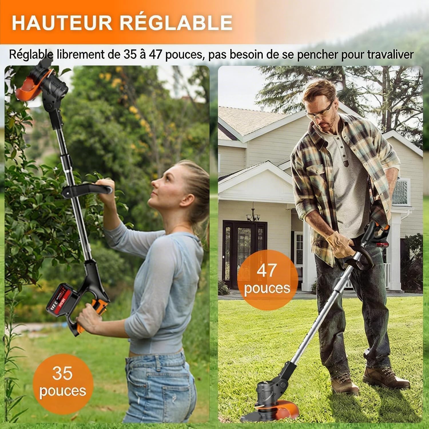 Débroussailleuses Electrique sans Fil, Coupe Bordures sans Fil a 2 21V 4.0Ah Batterie et Chargeur Rapide & 4 Types Lames, Debrouissalleuses a Batterie pour Tondre Les Pelouses du Jardin Pelouse Ferme