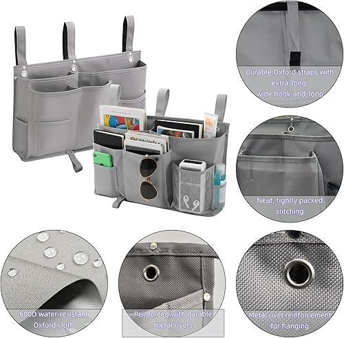 Miniatura 3 de Organizador de mesita de noche, organizador de litera duradero, bolsa de almacenamiento colgante con múltiples bolsillos para dormitorio