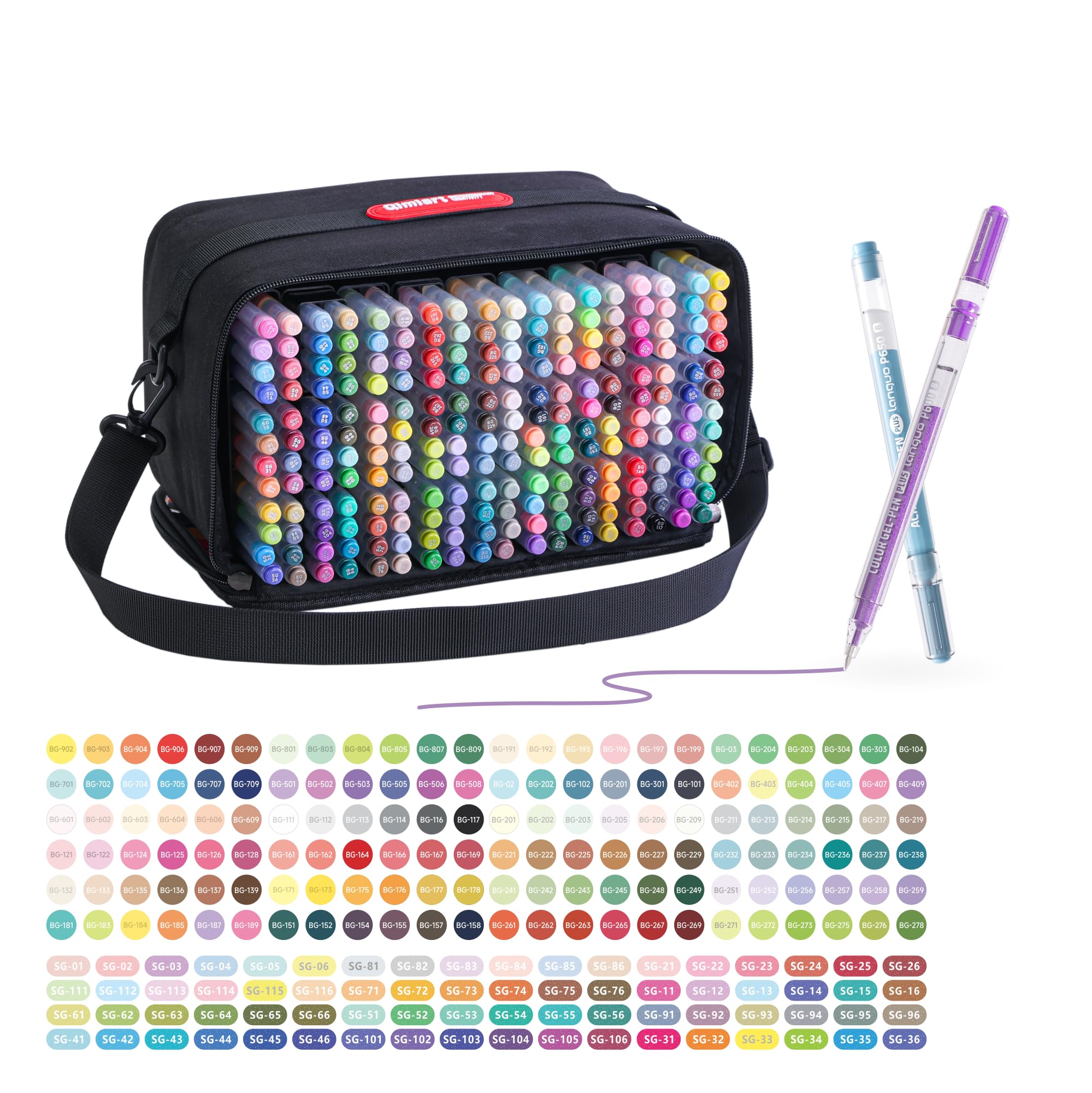 languo La boite Qimiart 216 Color : 144 stylos acryliques + 72 stylos pailletés, pointe large de 1,0 mm avec sac de rangement. Pour Dessin, Coloriage mystere, Griffonnage Artisanat Scrapbooking