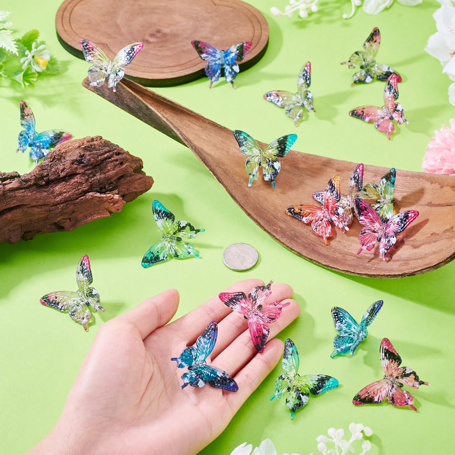 24Pcs Butterfly Acrylic Beads for Pens, Colorful Butterfly Fancy Spacer Focal Beads Insect Animal Butterflies Vertical Hole Bead for DIY Crafts Earring Keychain Jewelry Making - Image 4