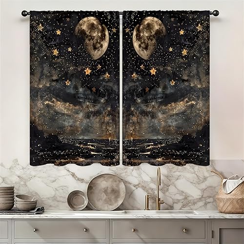 Miniatura 10 de Rusitc - Cortinas de cocina de algodón para granja, 27.5 pulgadas de ancho x 39 pulgadas de largo, 2 paneles con bolsillo para barra, estilo retro,