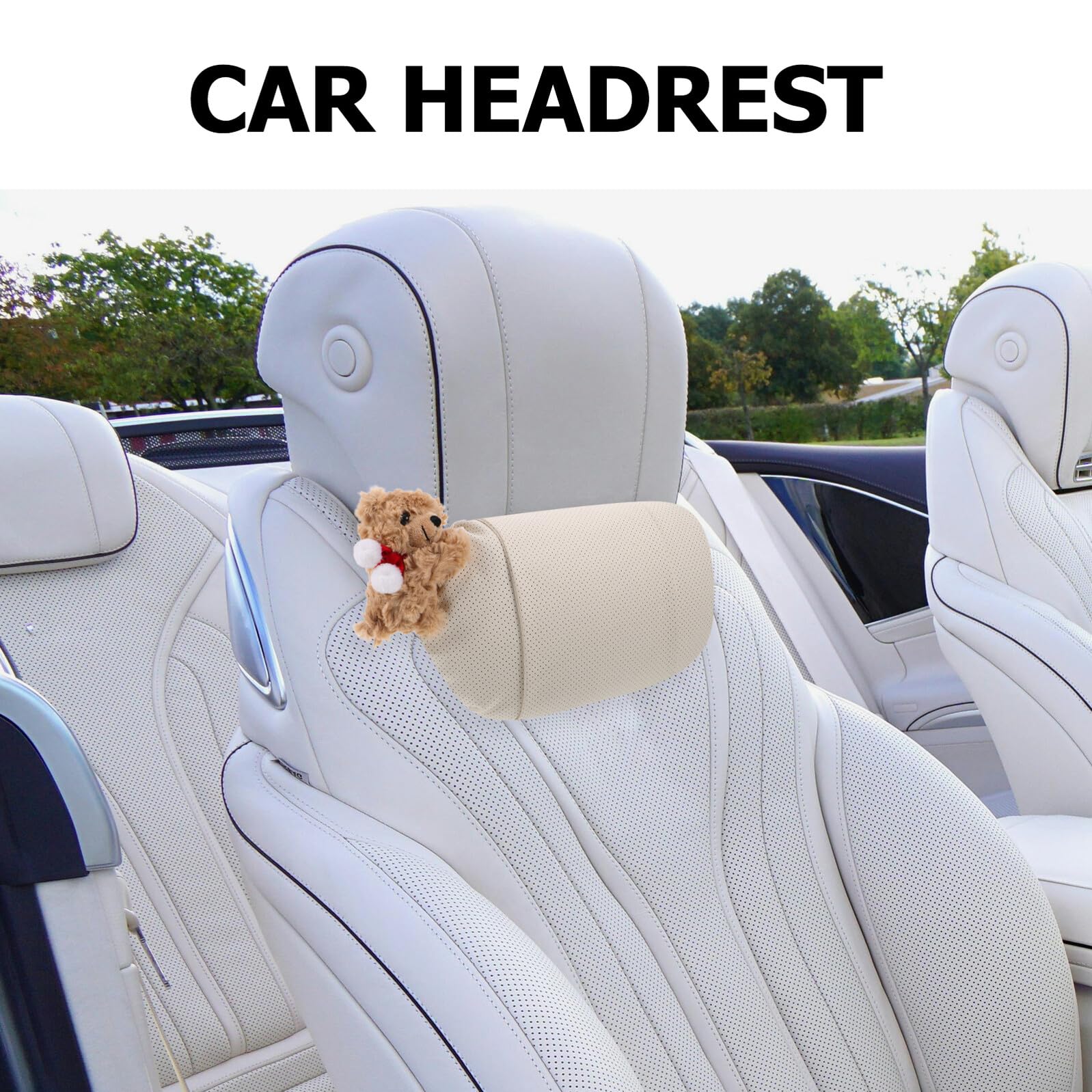 GARVALON Cojín Cervical Ergonómico para Reposacabezas de Coche Forma de Oso de Peluche Almohada de Viaje para Conducción y Silla de Oficina Soporte Cómodo para Cuello Trayectos