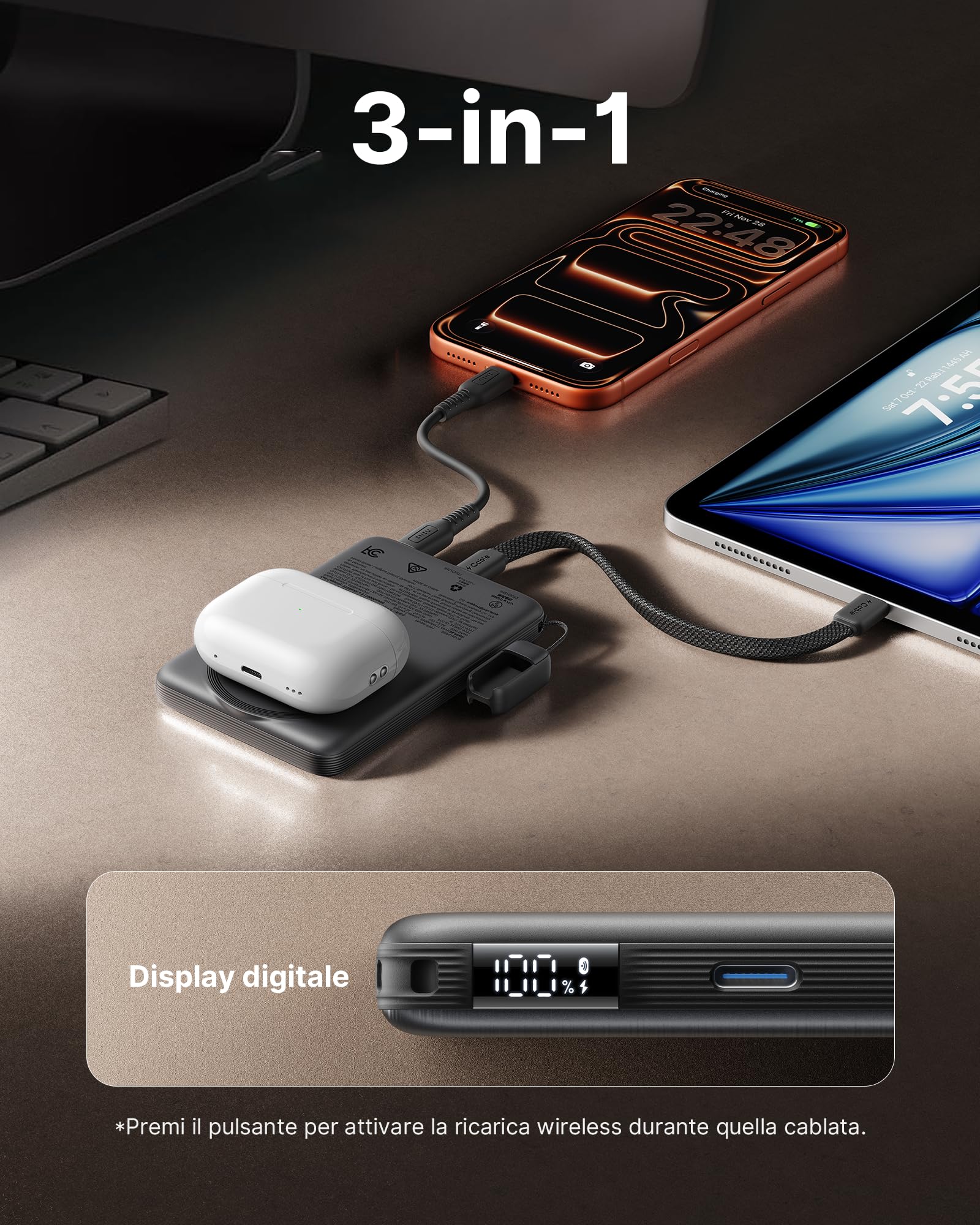 INIU 10000mAh for MagSafe Power Bank, Slim Qi2.2 25W Wireless & 65W Wired