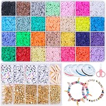 6110 Pcs Clay Beads for Bracelets Making 28 Colors Flat Round Polymer Spacer Beads with Pendants Letter Smile Face Beads Charms Pendants for Necklace Earring DIY Craft Jewelry Making Kit Girls Gifts