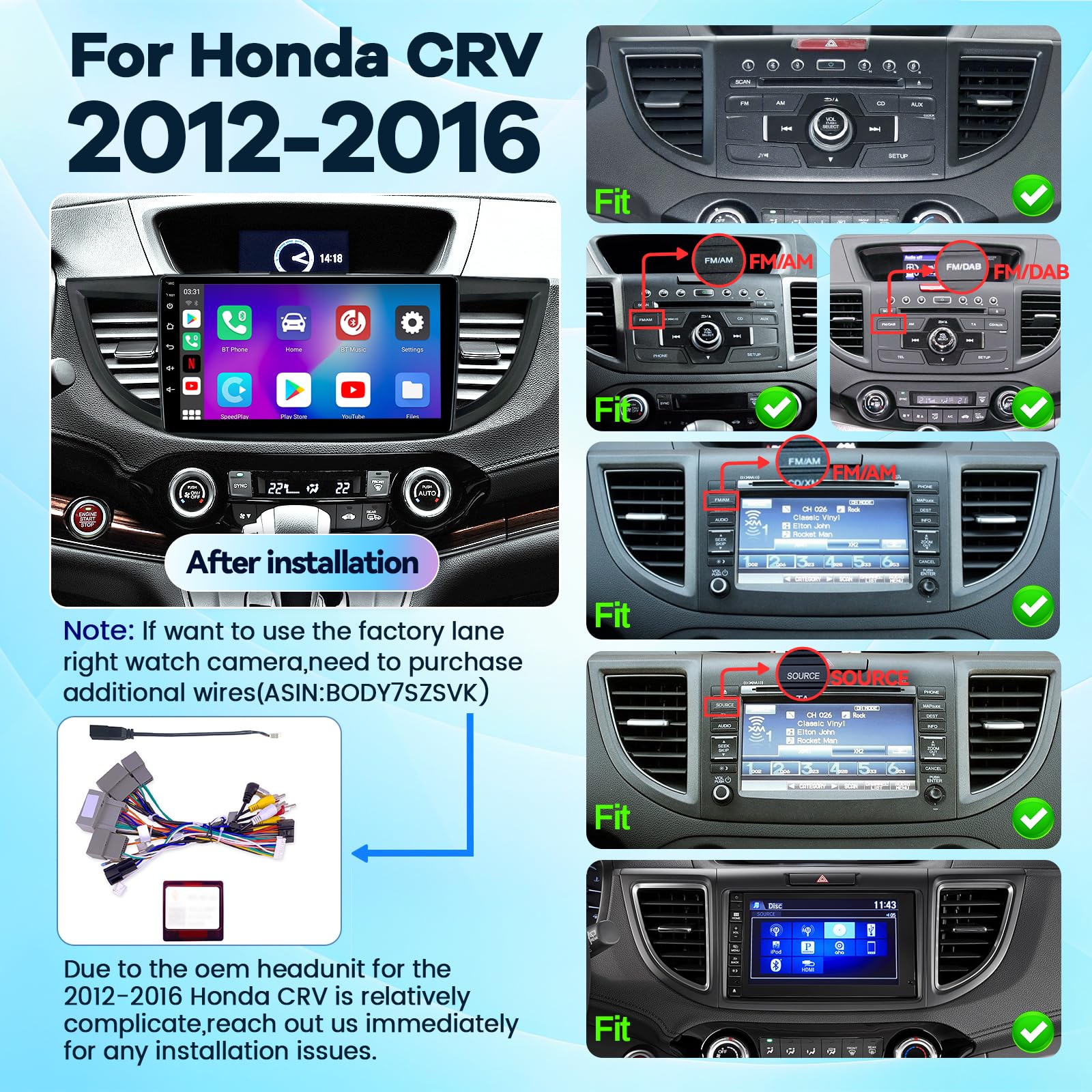 Gearzbtor 8 Core 4G+32G Car Stereo Radio for Honda CRV 2012-2016,5G WiFi 48-EQ DSP 10