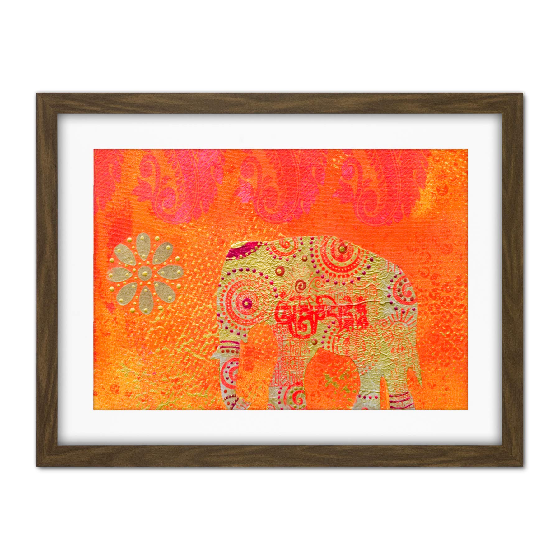 Wee Blue Coo Indian Elephant Texture Artwork Framed Wall Art Print 18X24 Inch