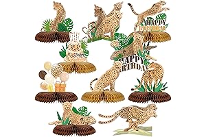 10 Pcs Leopard Birthday Decorations Leopard Table Centerpiece 3D Jungle Honeycomb Centerpieces...