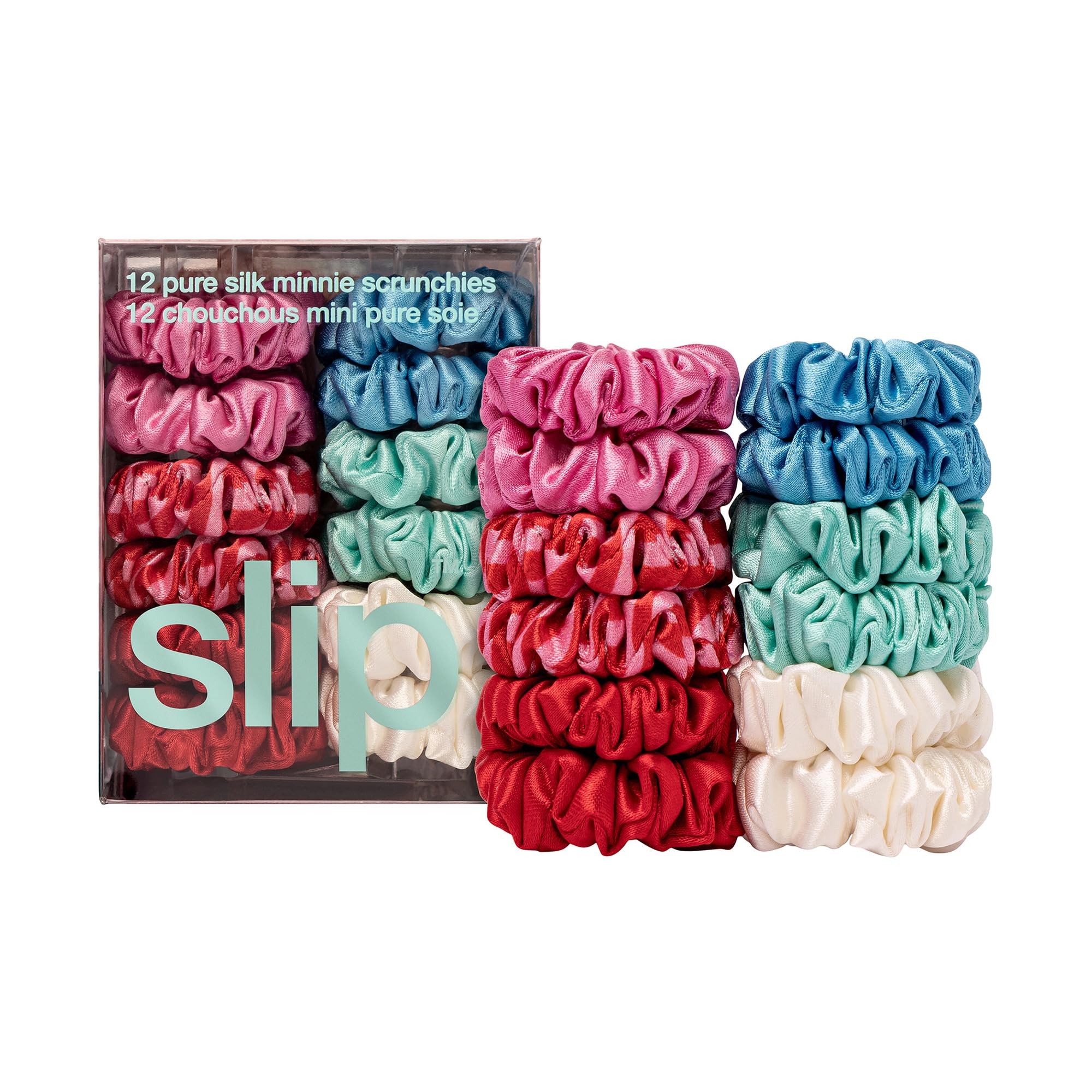 slip Sundown Minnie Scrunchies | Set mit 12 Minnie-Haargummis aus reiner Seide, 100% Maulbeerseide, ultraweich, knitterfrei, sanft zum Haar, reduziert Haarbruch, stilvoll und langlebig, ideal für alle