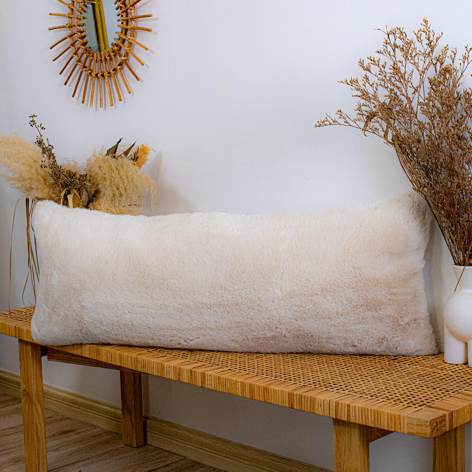 Faux Fur Lumbar Pillow Cover 14x36, Ultra Soft Angora Wool Plush Pillow Cover Luxurious Soft Couch Cover Case Home Decor for Sofa Bed Living Room, ONLY 1 Cover