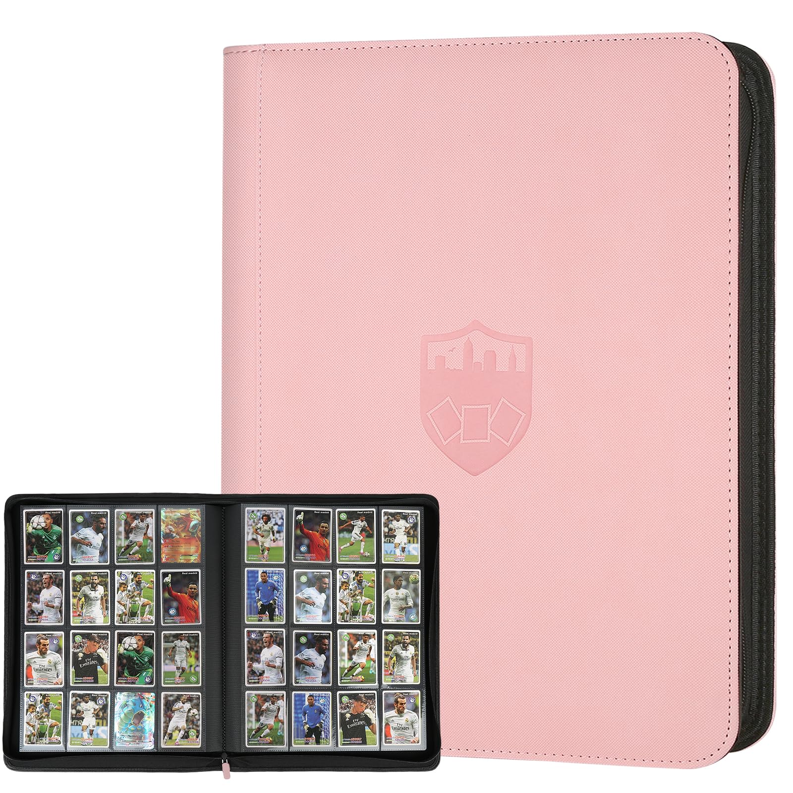 Trading Card Binder 16 Pocket, GERMUN PU Cover Card Binder for 1000+ Cards, Premium Trading Card Holder Folders, Double Sided Pocket Card Album for MTG, TCG (Pink)