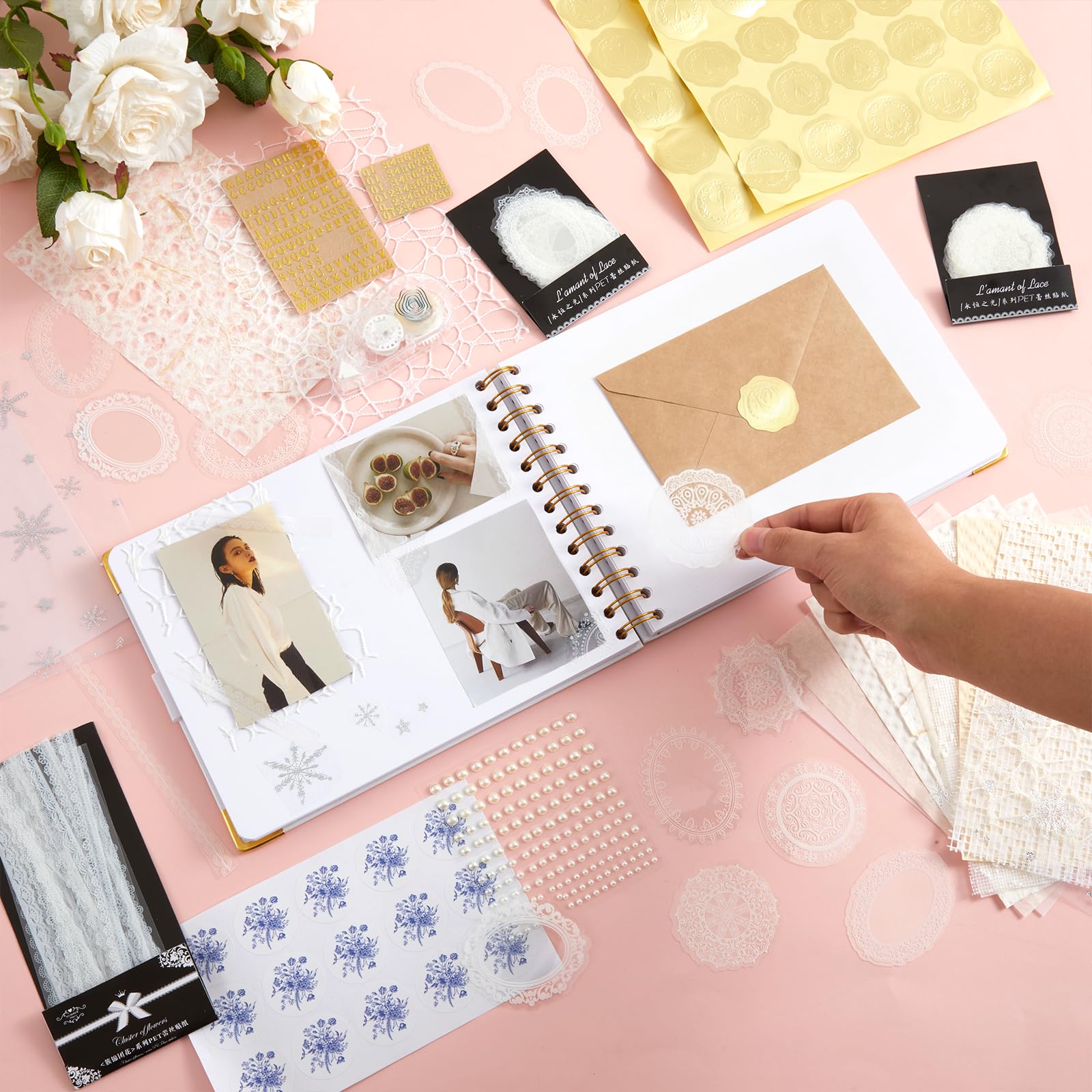 Humyoun Libro de invitados de boda con letras a la novia, álbum de recuerdos de boda, álbum de recortes, álbum de fotos, letrero de invitados con calcomanías de perlas (10.5 x 8.25 pulgadas, floral