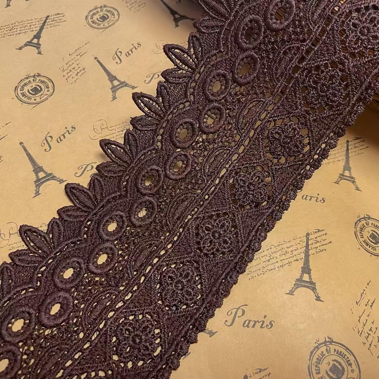 8CM Width Europe Rome Pattern Inelastic Embroidery Lace Trim,Curtain Tablecloth Slipcover Bridal DIY Clothing/Accessories.(2 Yards in one Package) (Brown) — image 1