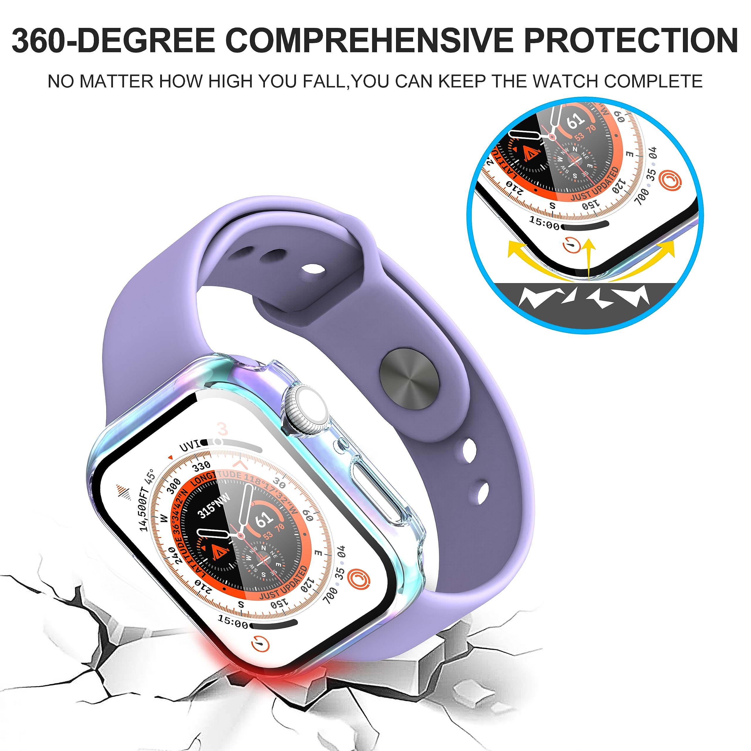 Diruite 2 Pezzi Cover per Apple Watch Series 9/8/7 41mm Vetro Temperato Pellicola Protettiva,PC Rigido Case Protettiva Ultrasottil Custodia,Multicolour,41mm